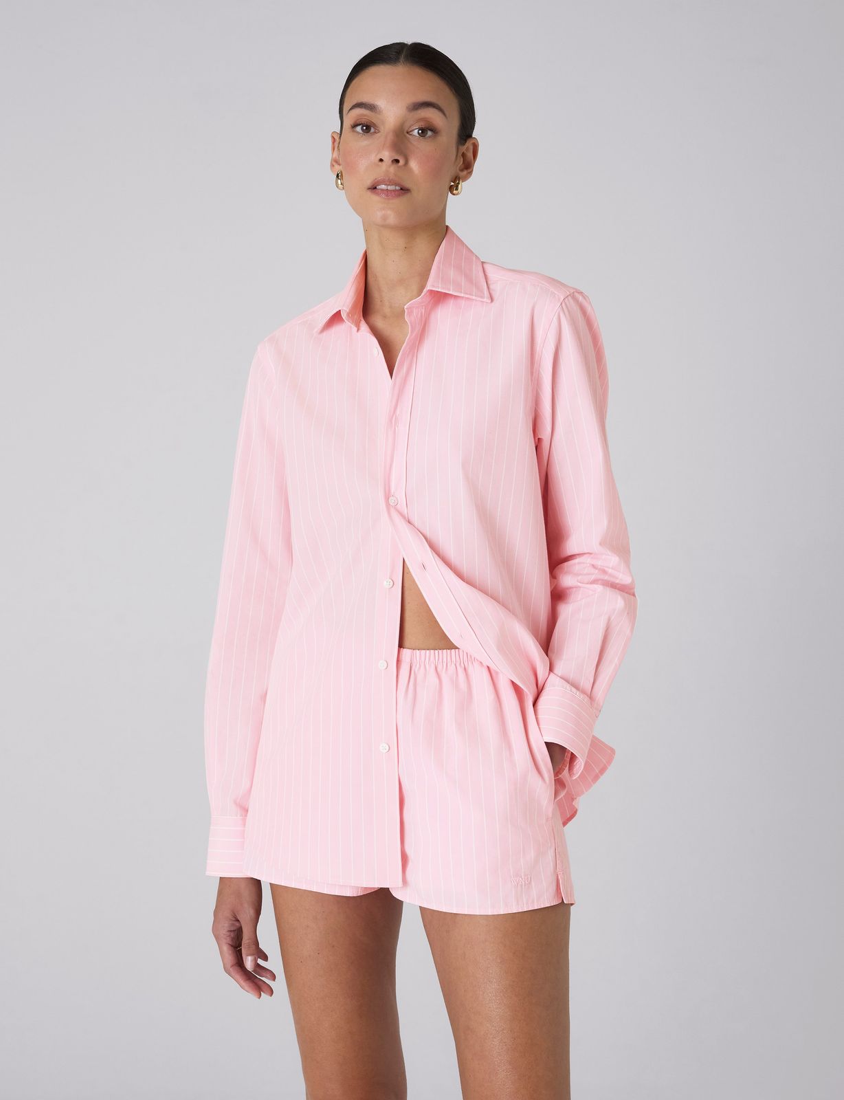 The Set: Fine Poplin Light Pink Stripe Shirt & Court Short