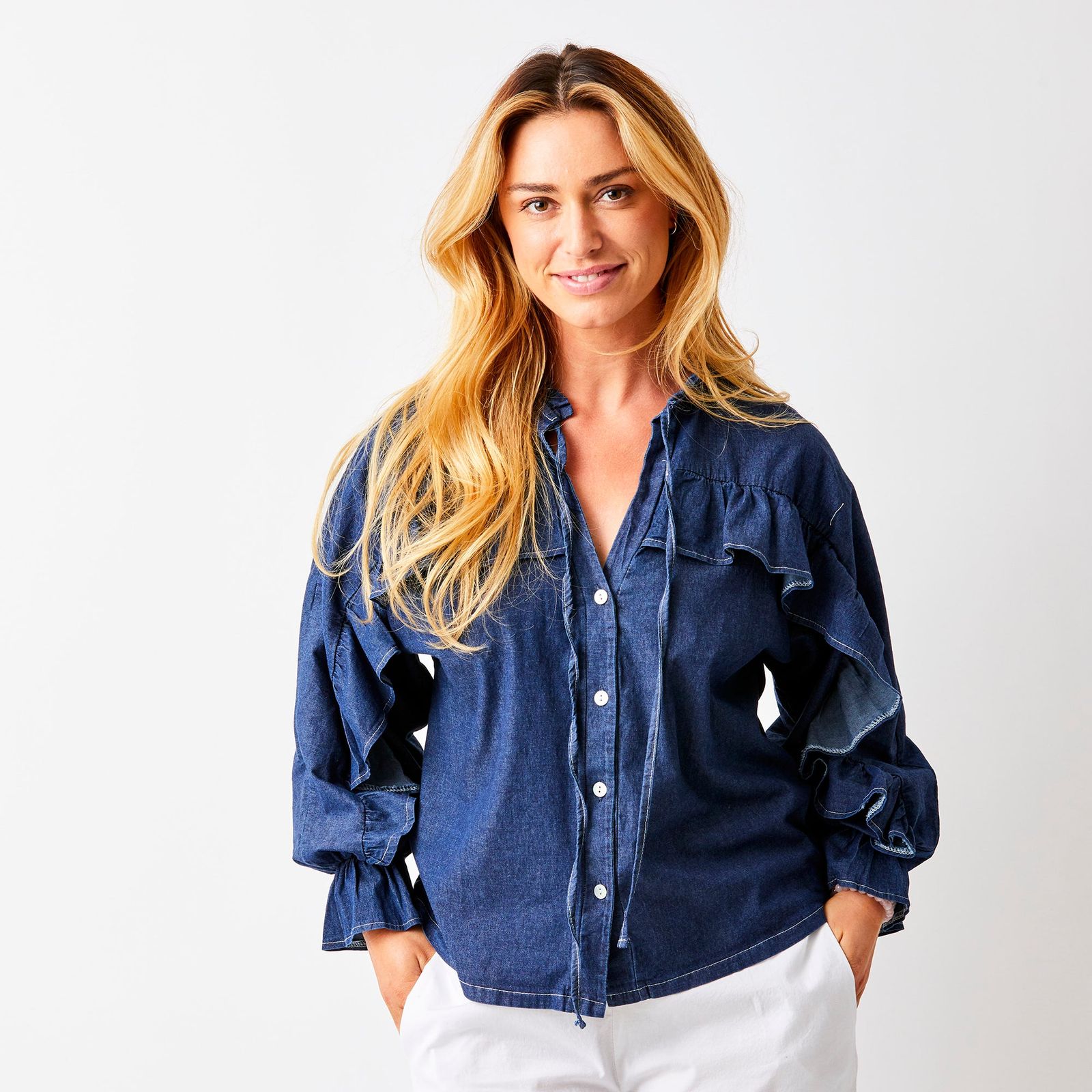 Gazania Denim Shirt With Frill Detailing