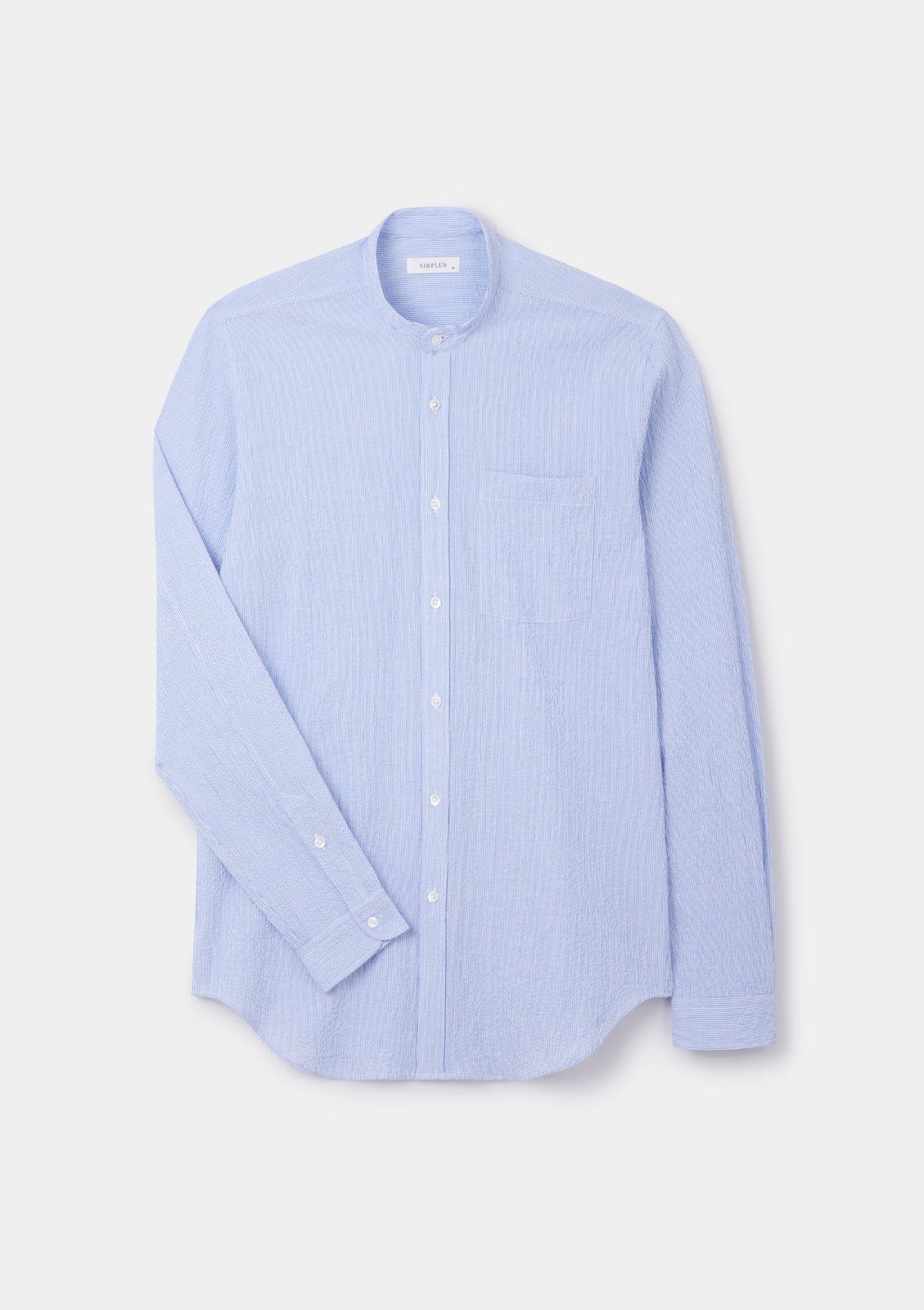 White Seersucker Stripe Grandad Shirt