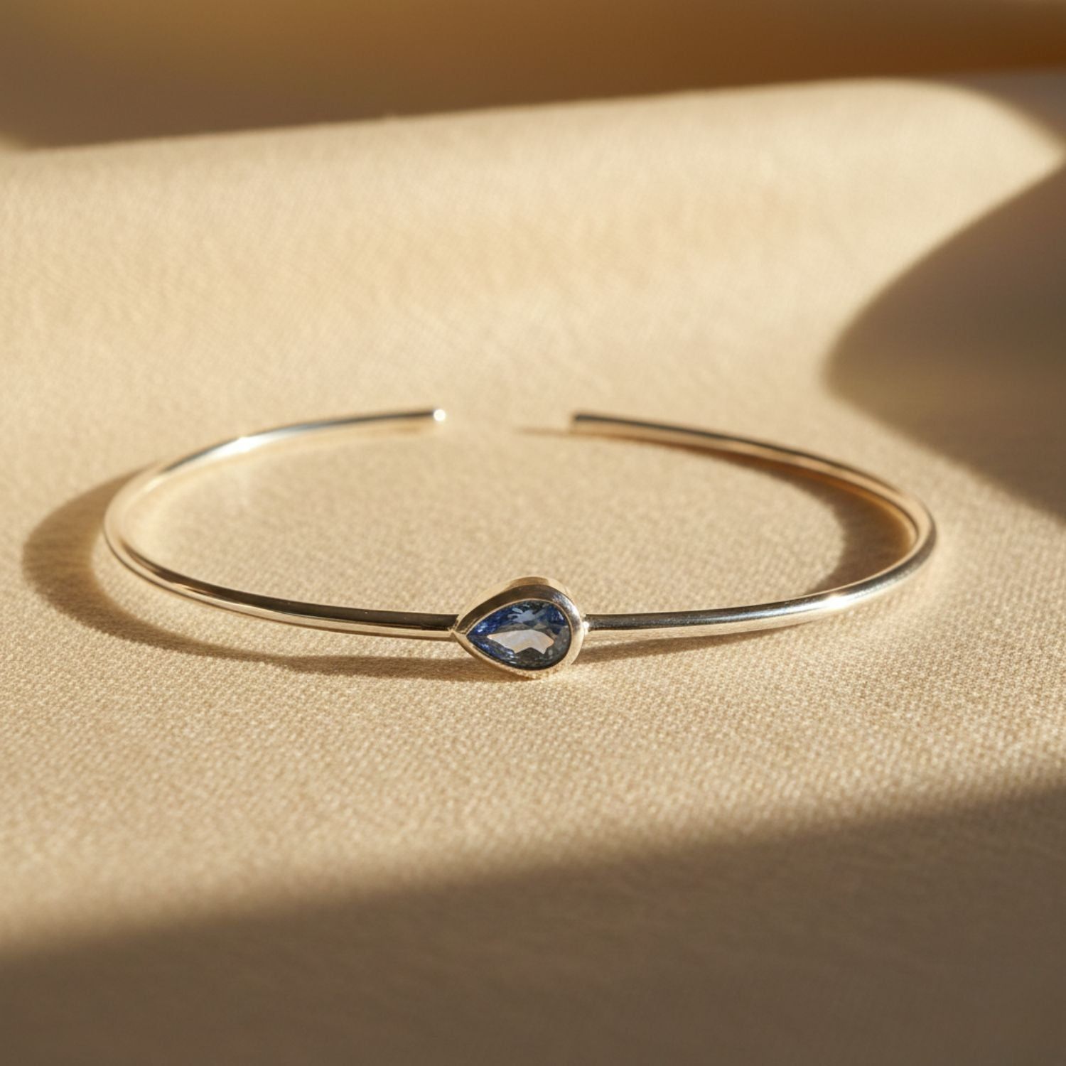 Minimalist Sterling Silver Blue Topaz December Birthstone Bangle Bracelet