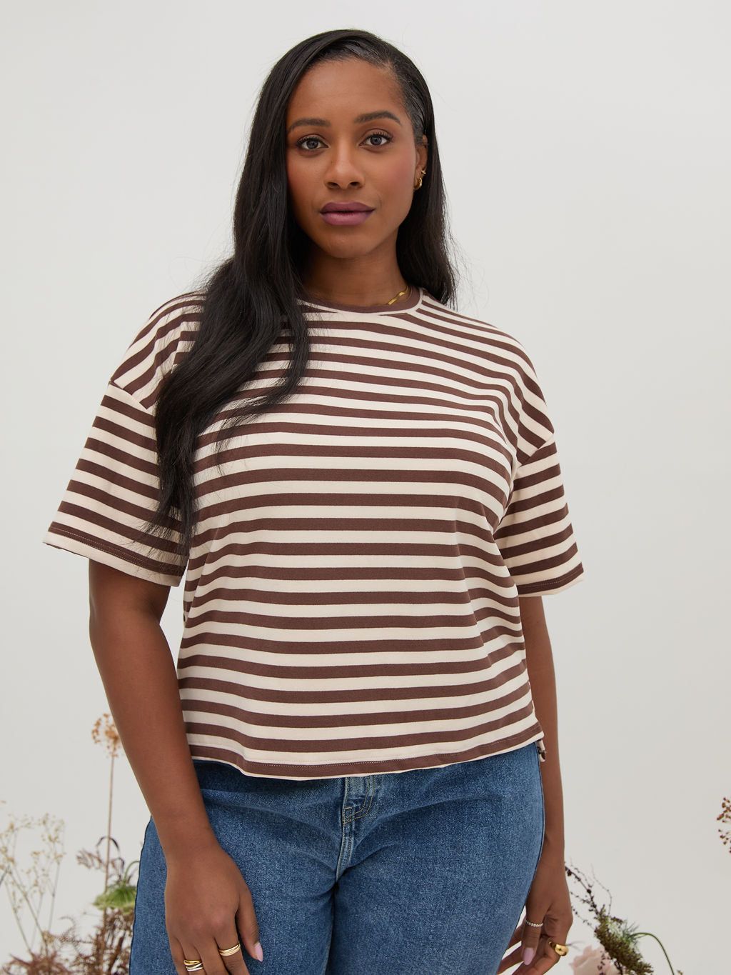 Sara Brown & Cream Stripe Super Soft T-Shirt