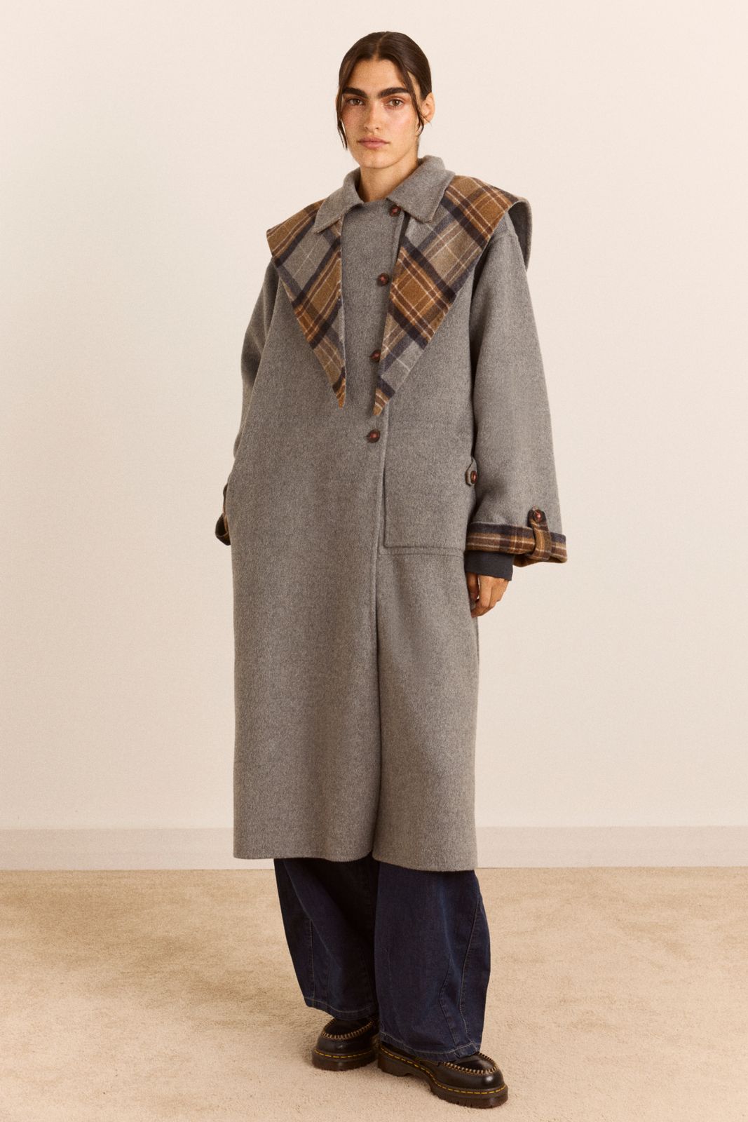 Reversible Wool Blend Jerry Coat - Grey Check
