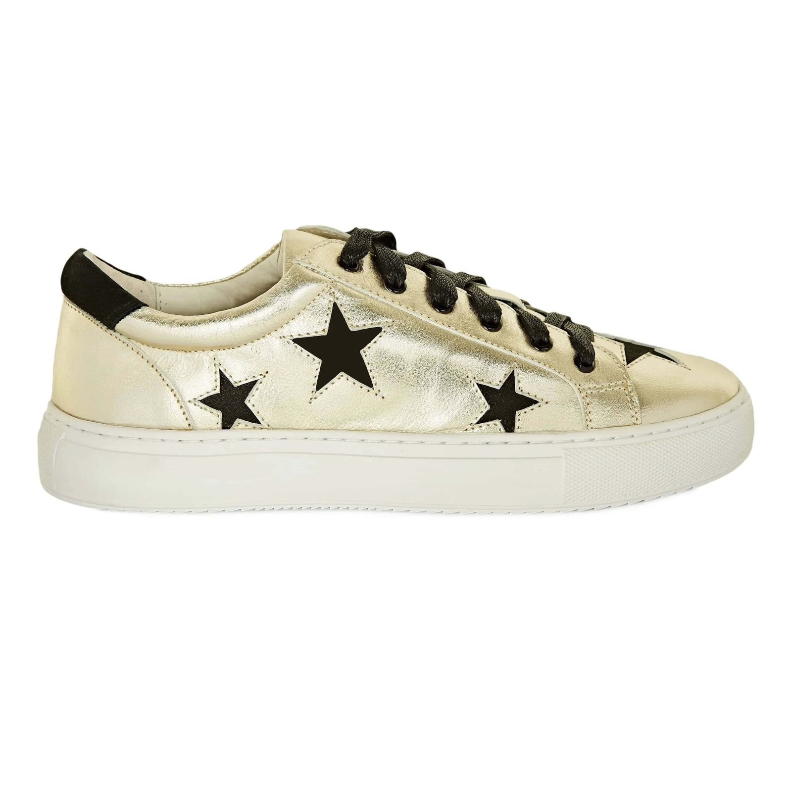 Hoxton - Gold Leather Trainers with Black Stars