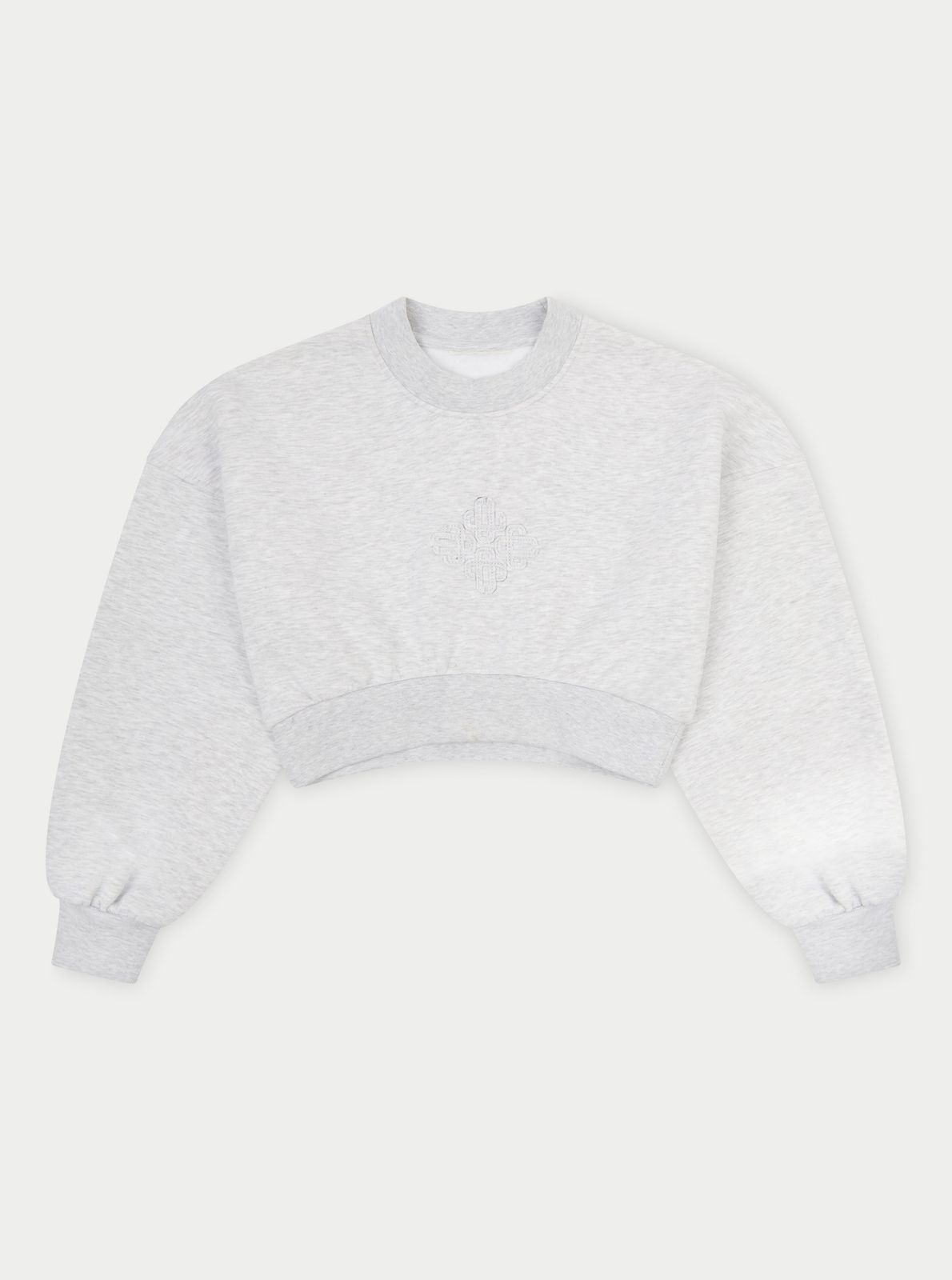 EMBLEM CROP RUCHED SWEATSHIRT - GREY MARL