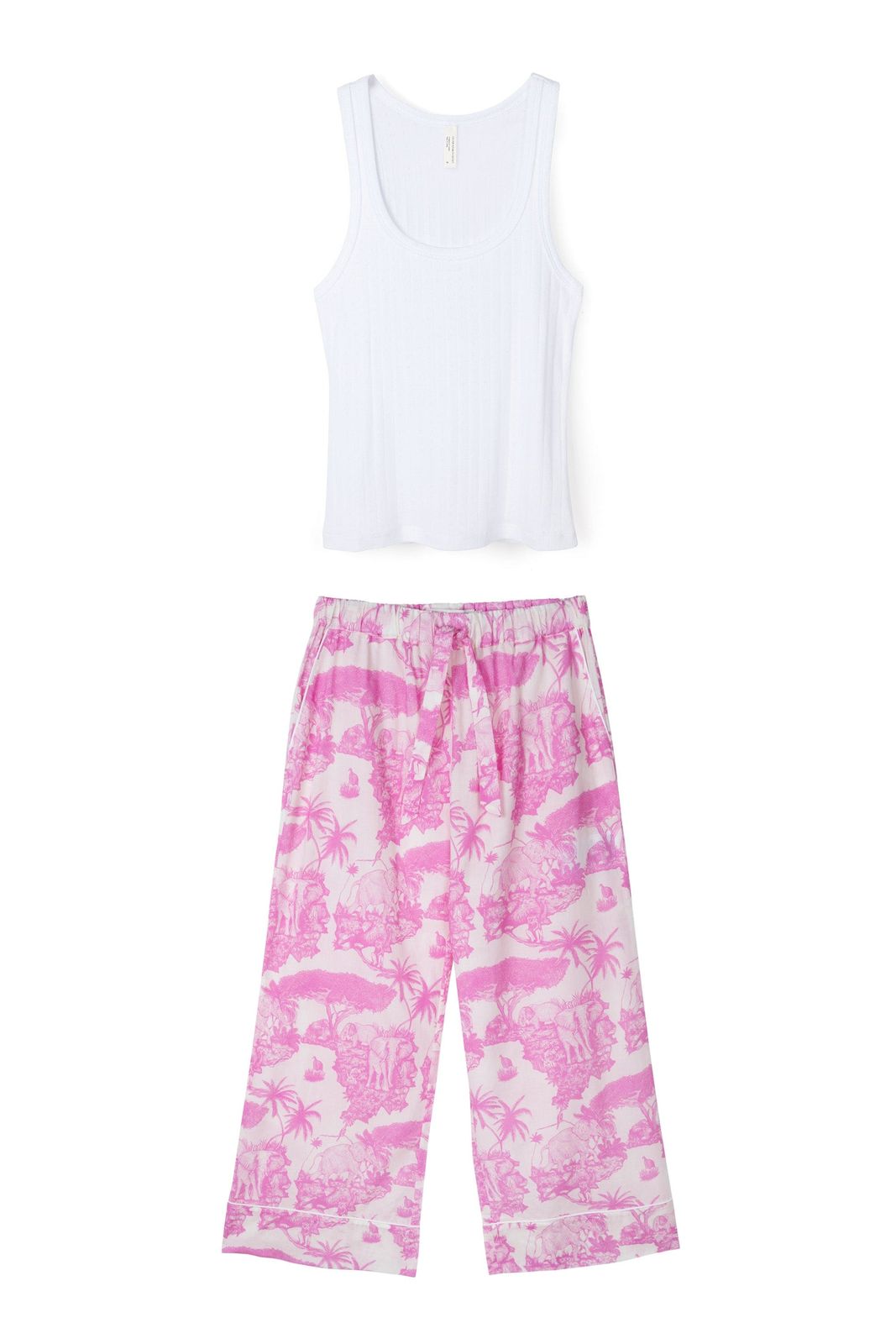 Tank Top & Wide Leg Trouser Set White/loxodonta Print Pink