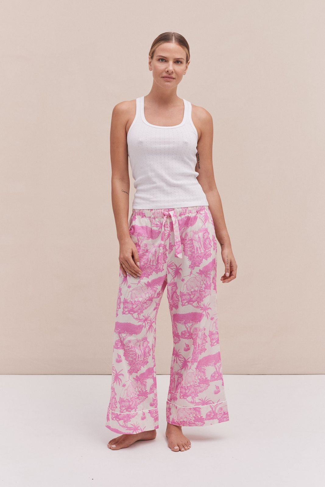 Tank Top & Wide Leg Trouser Set White/Loxodonta Print Pink