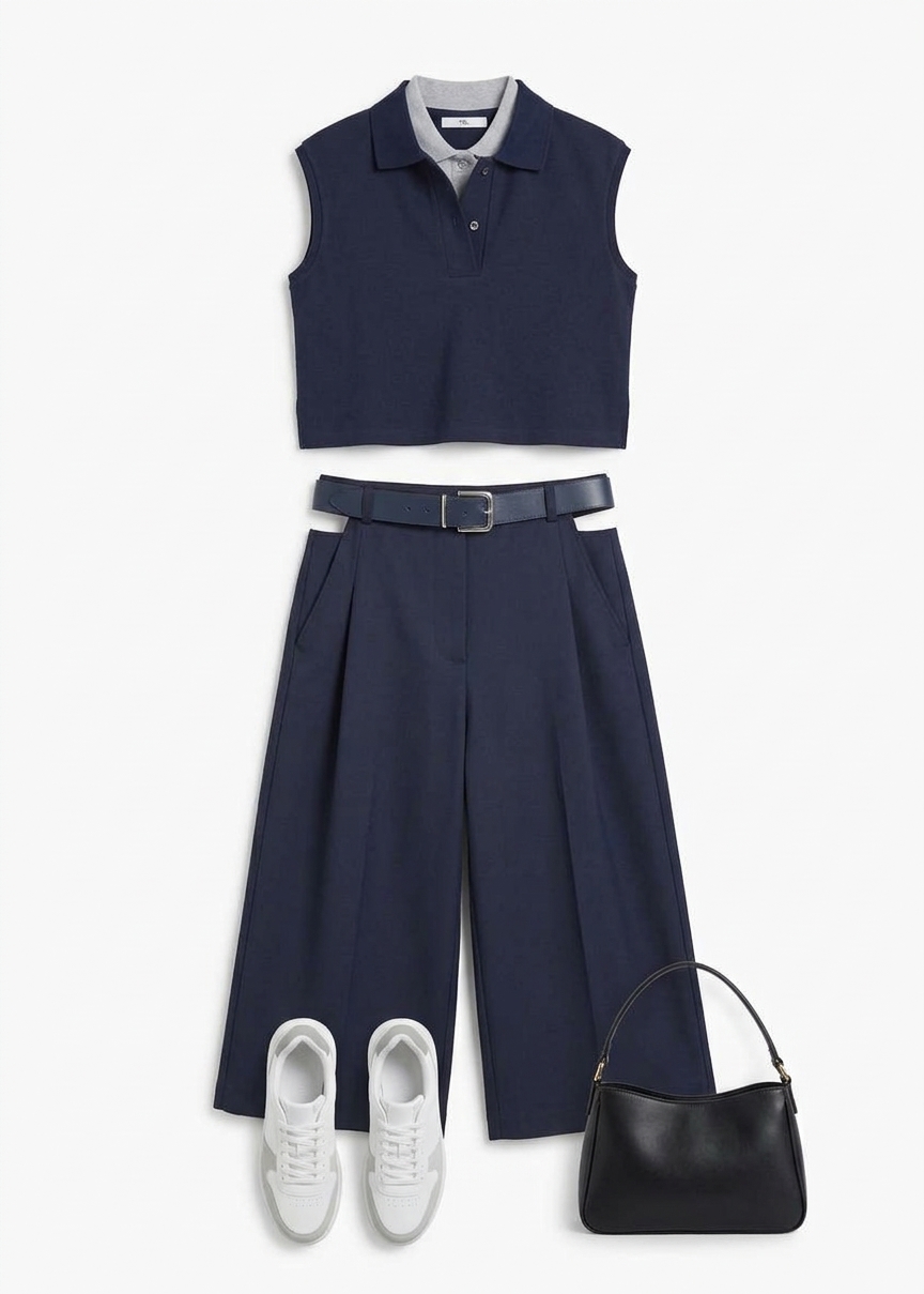 Claira Cropped Sleeveless Polo Top - Dark Navy
