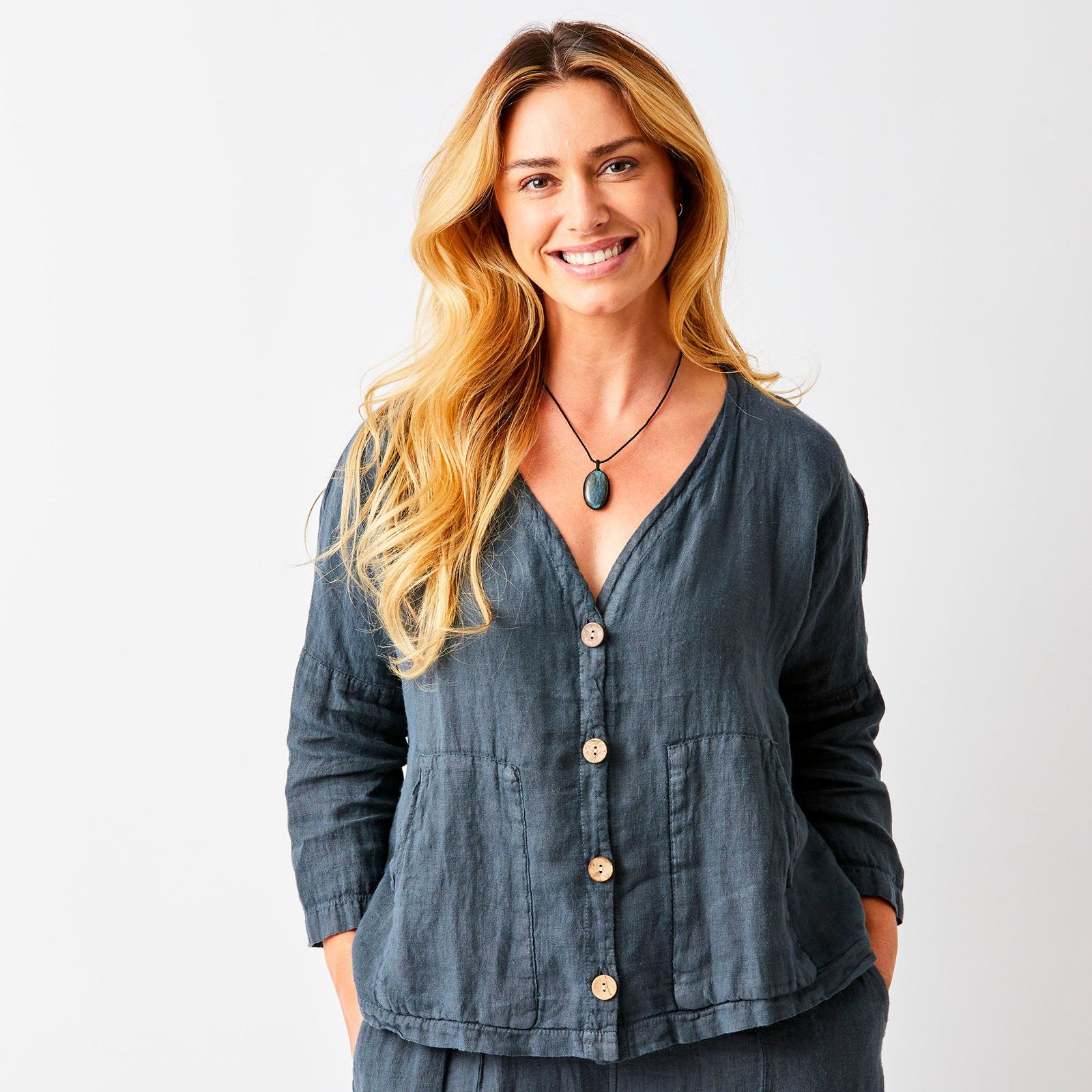 Saffron Linen Jacket With Wooden Buttons