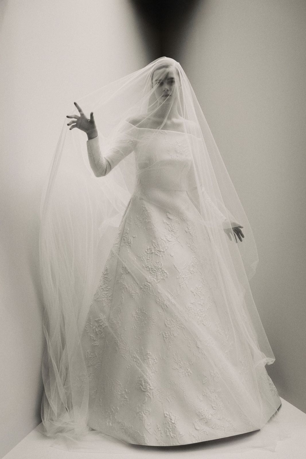 Luisa Bridal Dress in Rose Jacquard with Pleione Veil