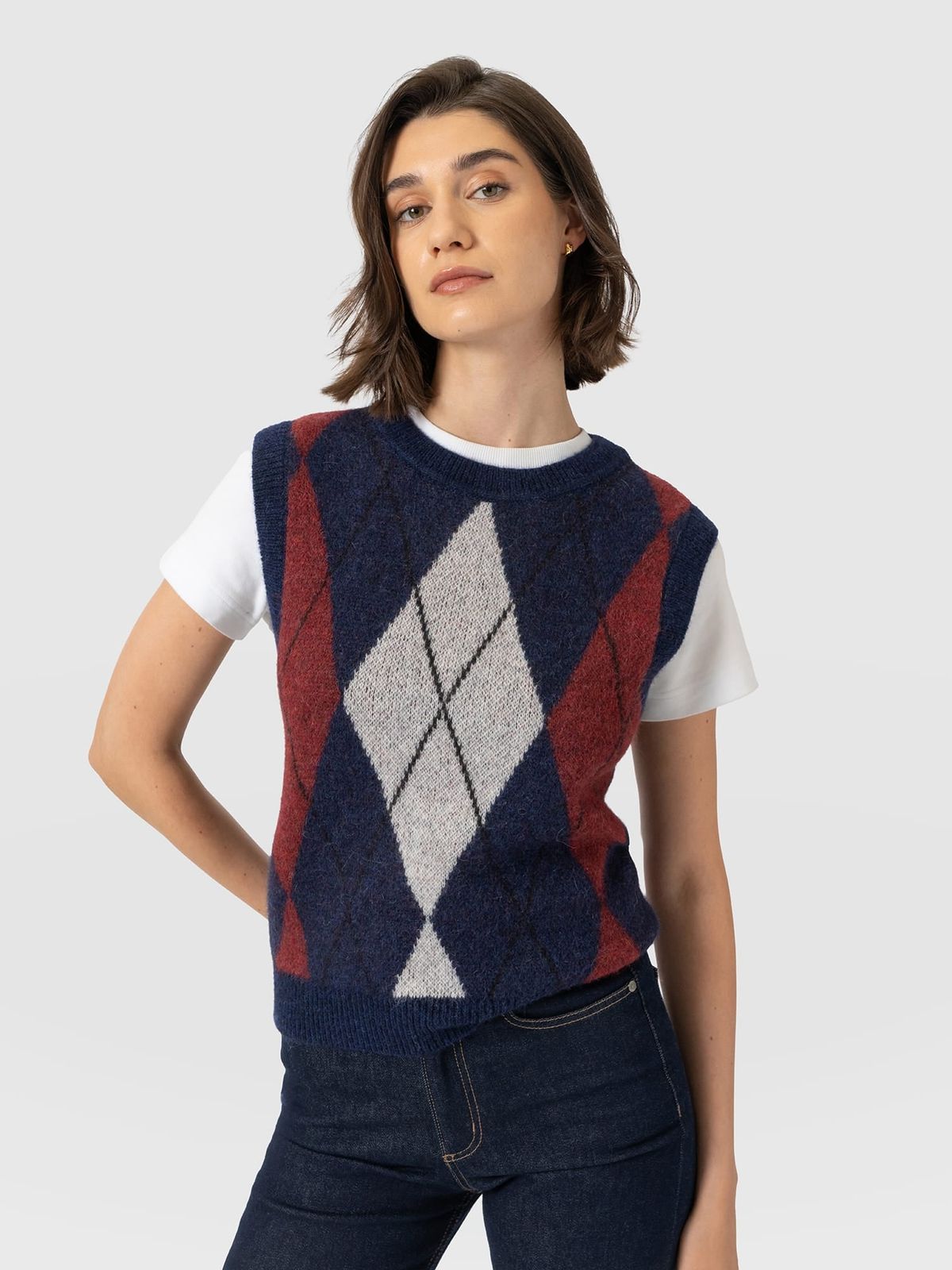 Argyle Sleeveless Knit - Navy/Burgundy