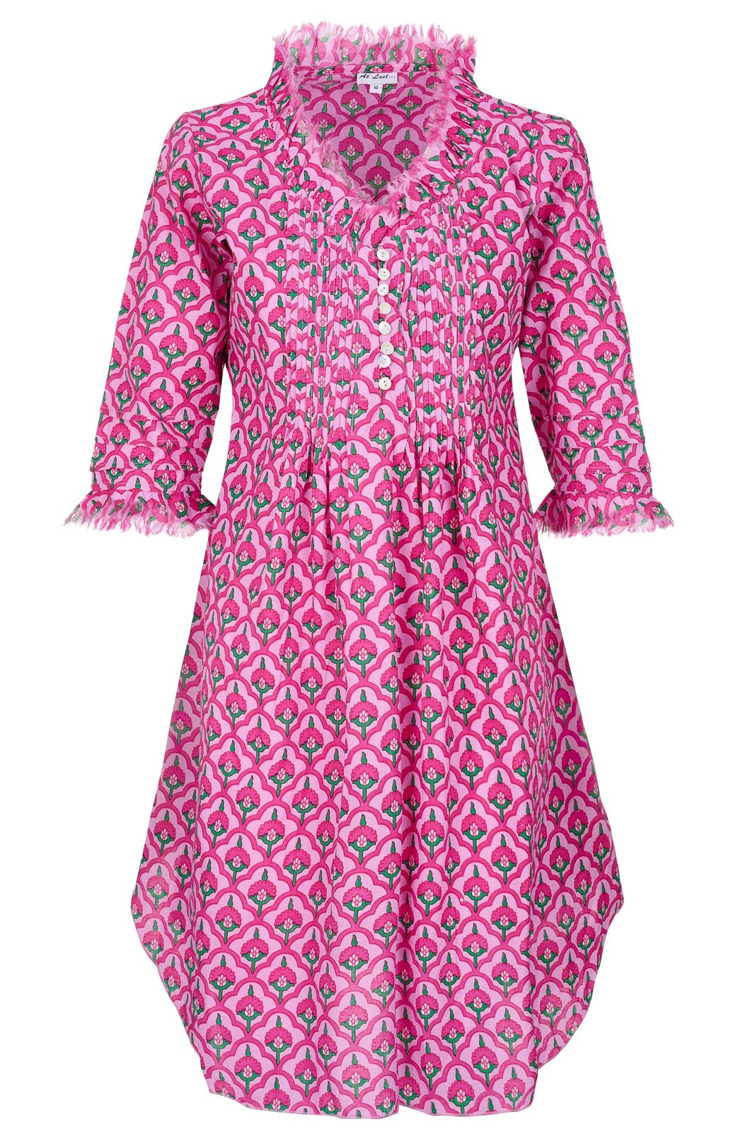 Annabel Cotton Tunic In Pink & Green Moroccan