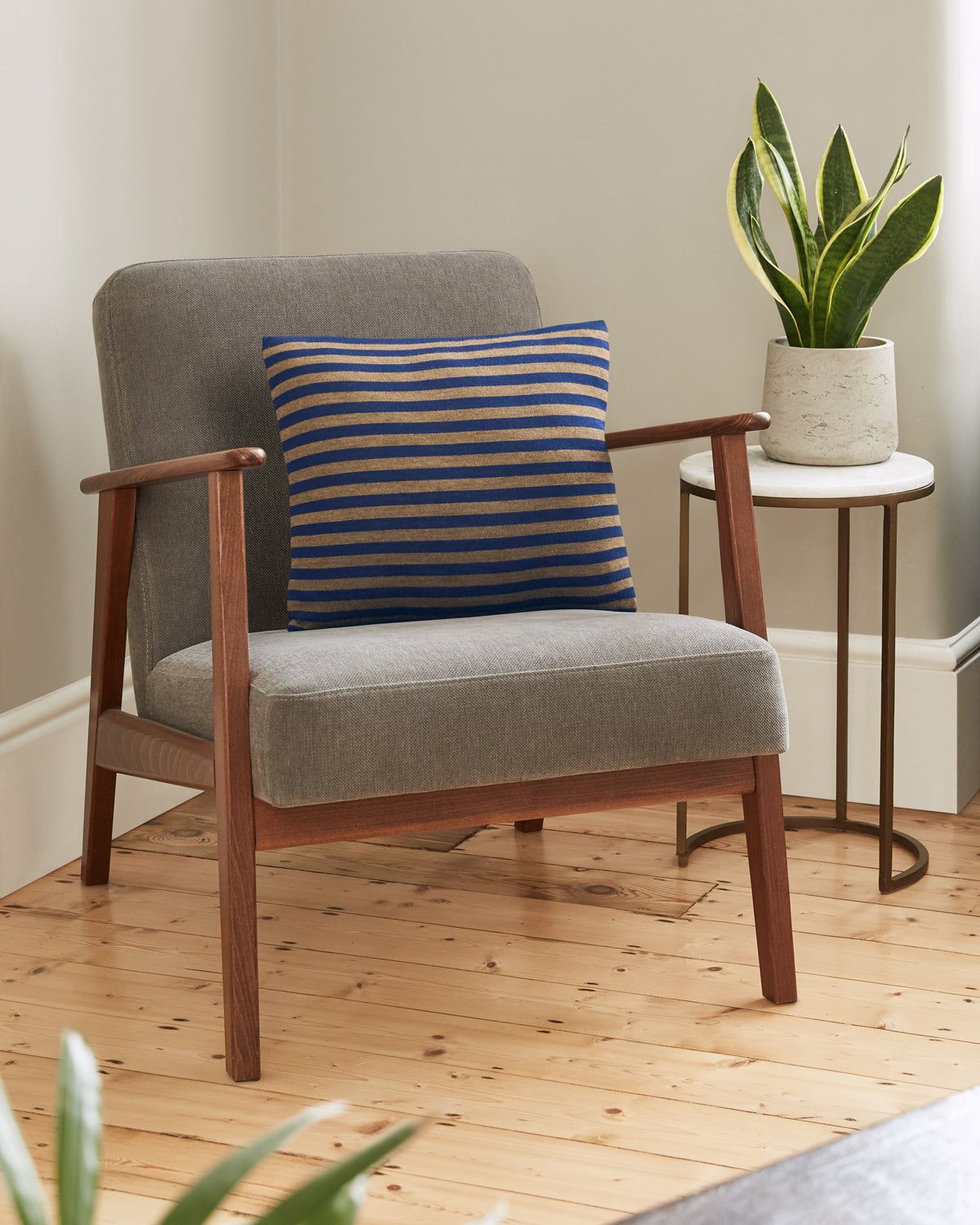 Striped Dark Navy and Caramel Brown Cushion