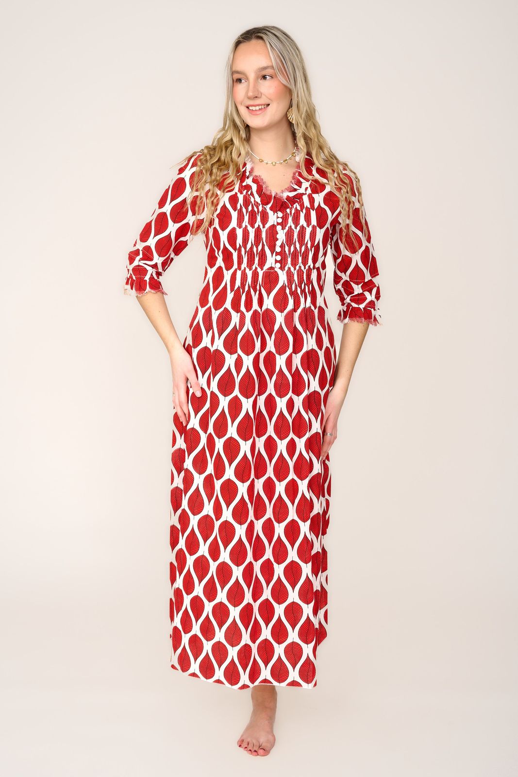 Cotton Annabel Maxi Dress in Red Leaf