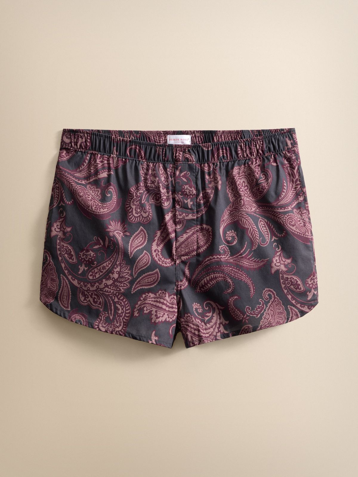 Ledbury Cotton Batiste Modern Fit Boxers Night Grey & Wine Paisley