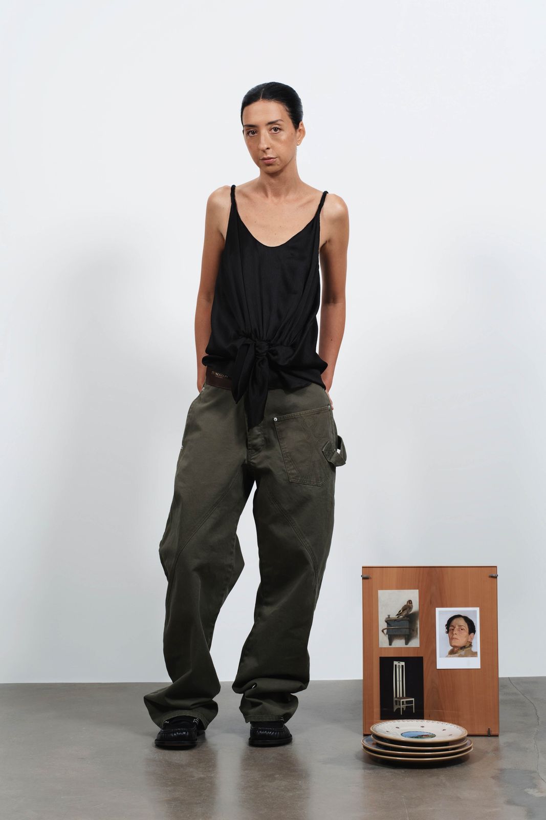 WOMENS KNOTTED WAIST CAMI TOP IN BLACK
