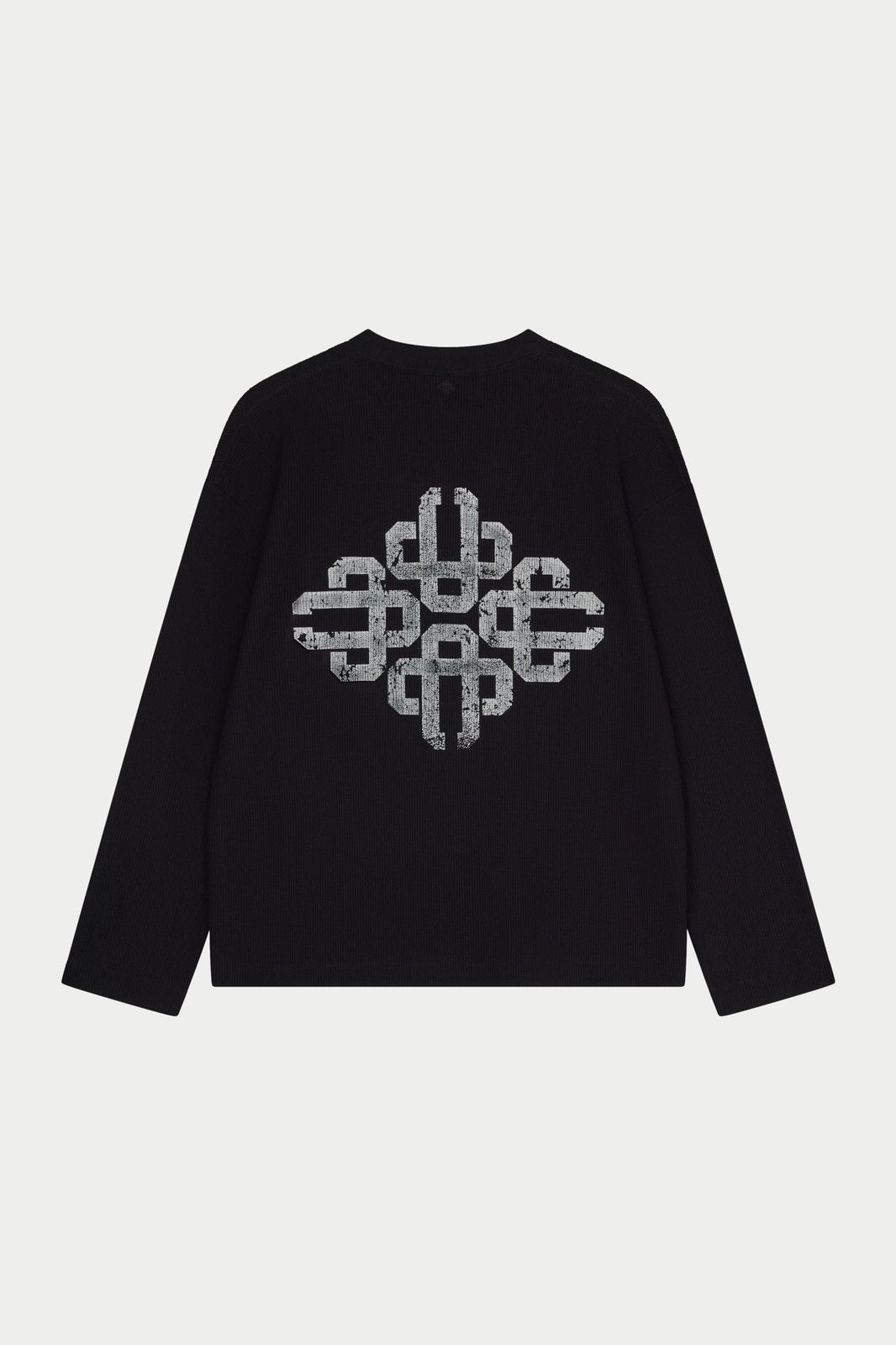 VINTAGE PRINT WAFFLE LONG SLEEVE T-SHIRT - BLACK