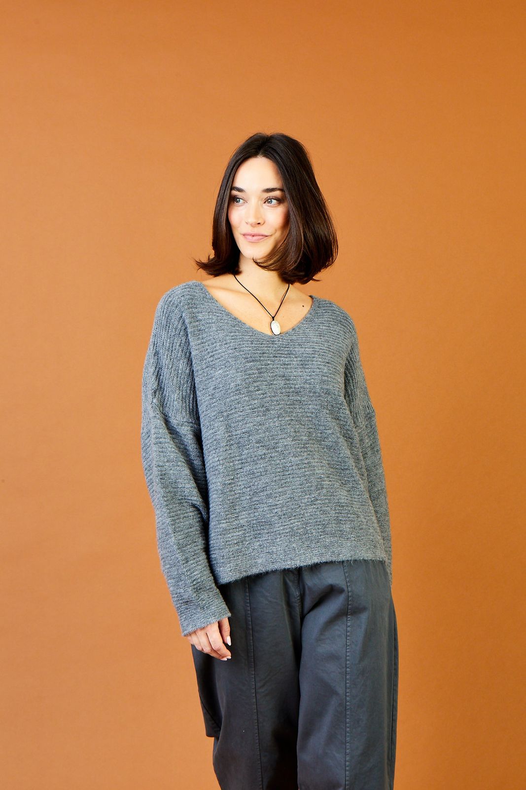 Felix Rib Knit Oversized V Neck Sweater