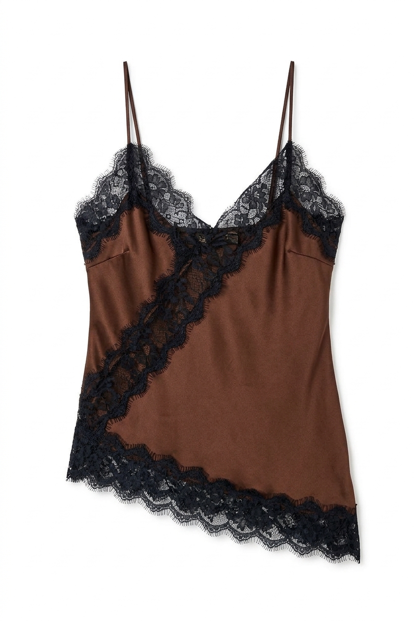Galliano Asymetric Cami With Lace Trim