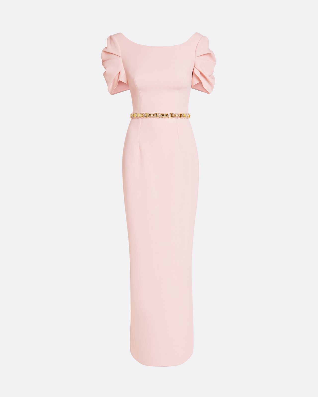 Vanna Long Dress In Pale Pink With Gold
