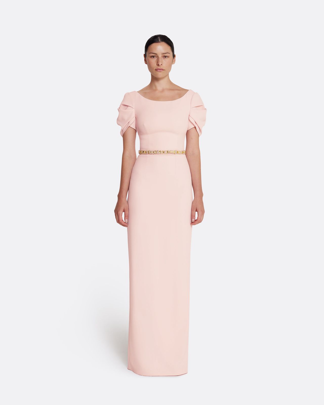 Vanna Long Dress in Pale Pink with Gold