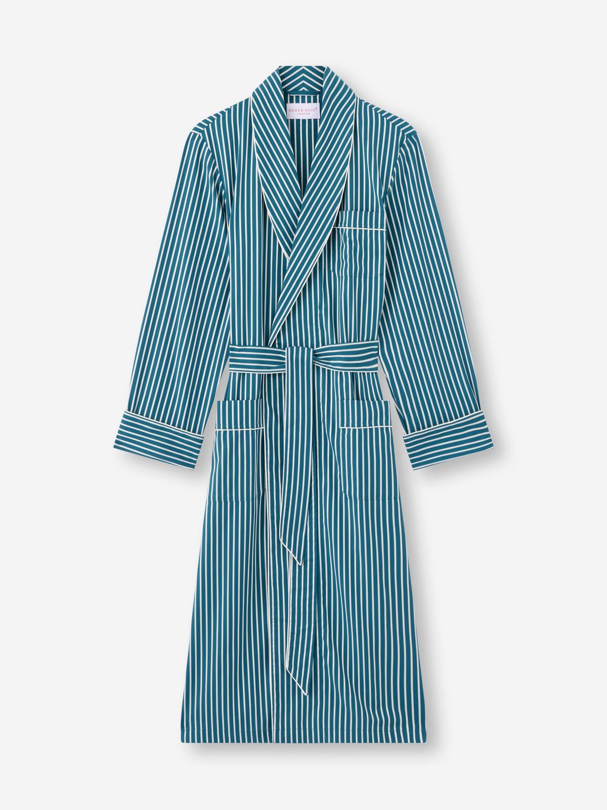 Royal Cotton Dressing Gown Teal & White Stripe