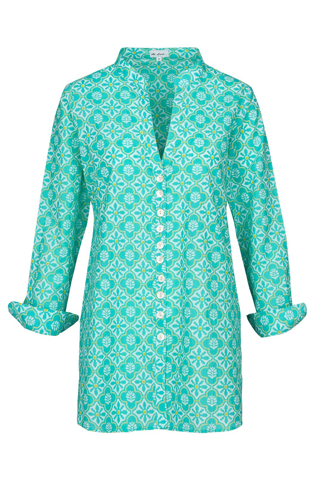 Cotton Louise Shirt In Turquoise & White Flower