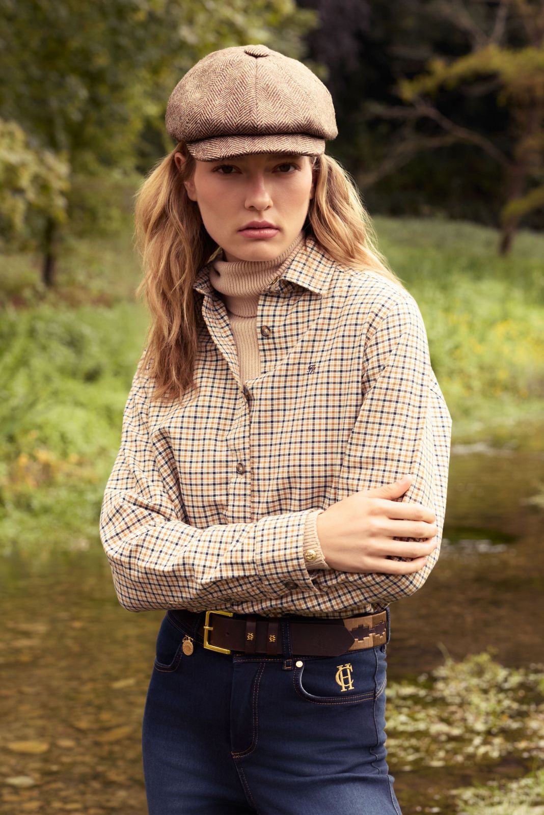 Holkham Shirt (Camel Navy Check)