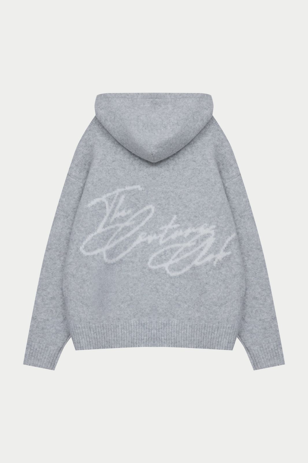 SCRIPT LOGO GRAPHIC KNITTED HOODIE - GREY MARL