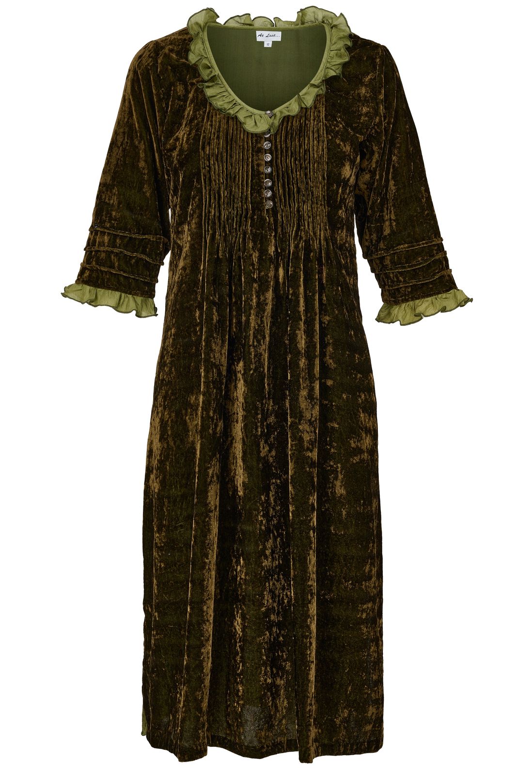 Silk Velvet Karen Dress In Olive Green