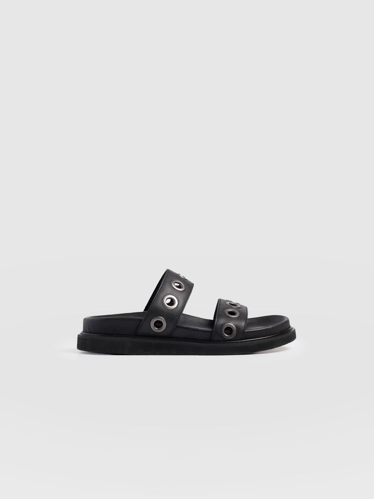 Madison Eyelet Slides - Black