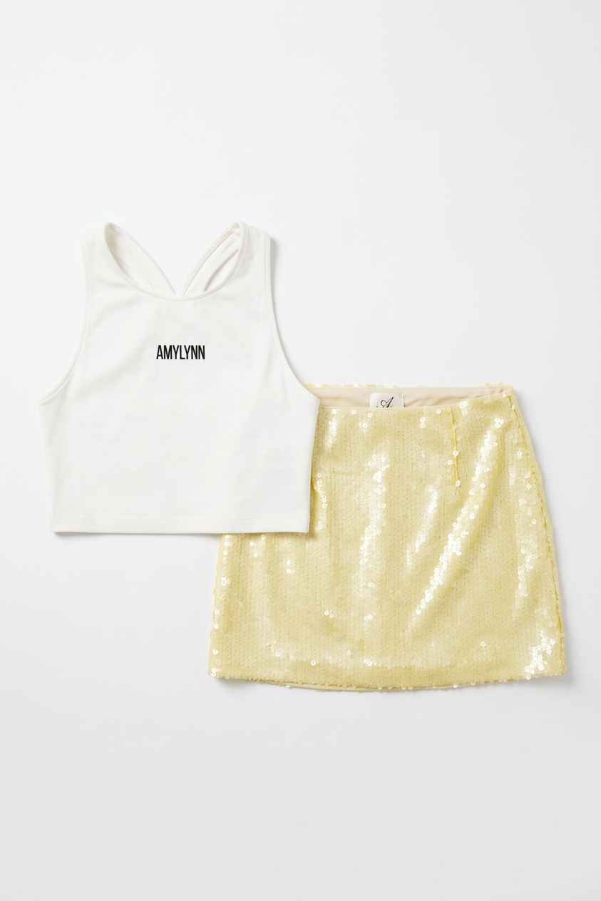 Oceane Lemon Yellow Disc Sequin Mini Skirt