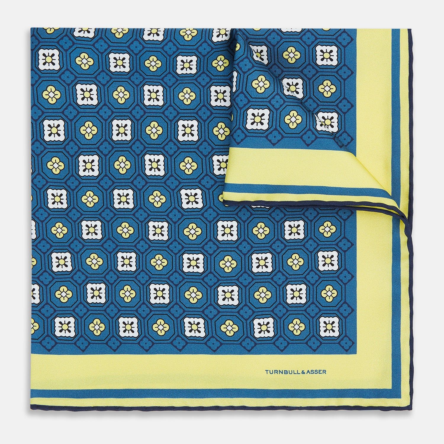 Azzurro Floral Tile Silk Pocket Square