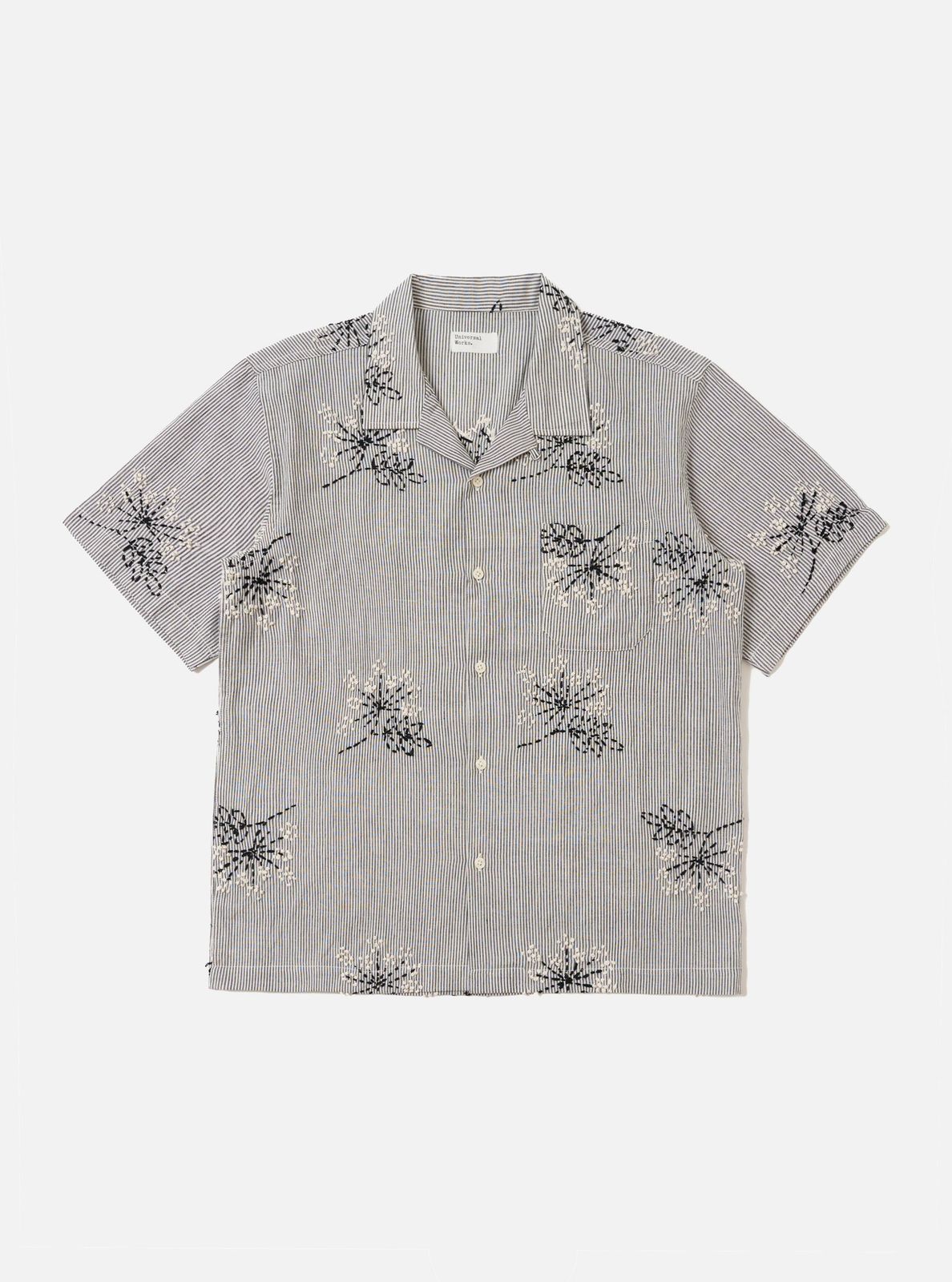 Grey Hand Embroidered Stripe Cotton Road Shirt