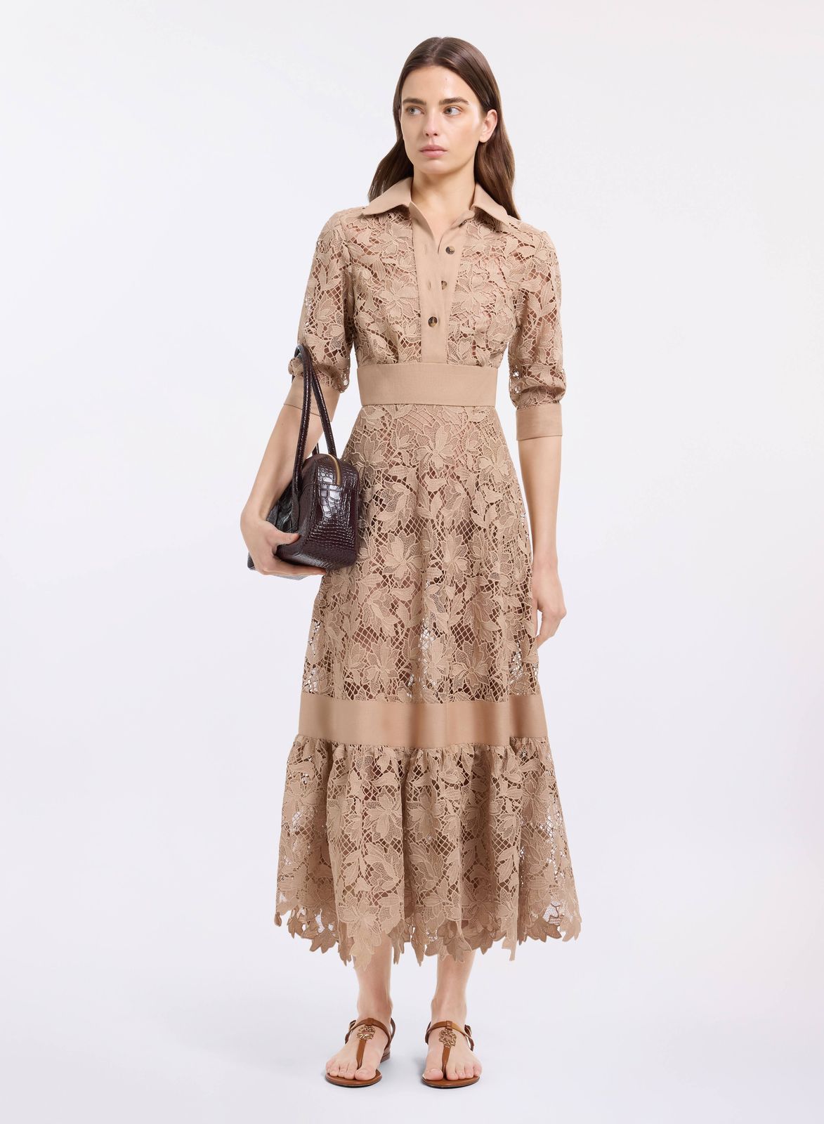 Macramé & Drill Midi Dress