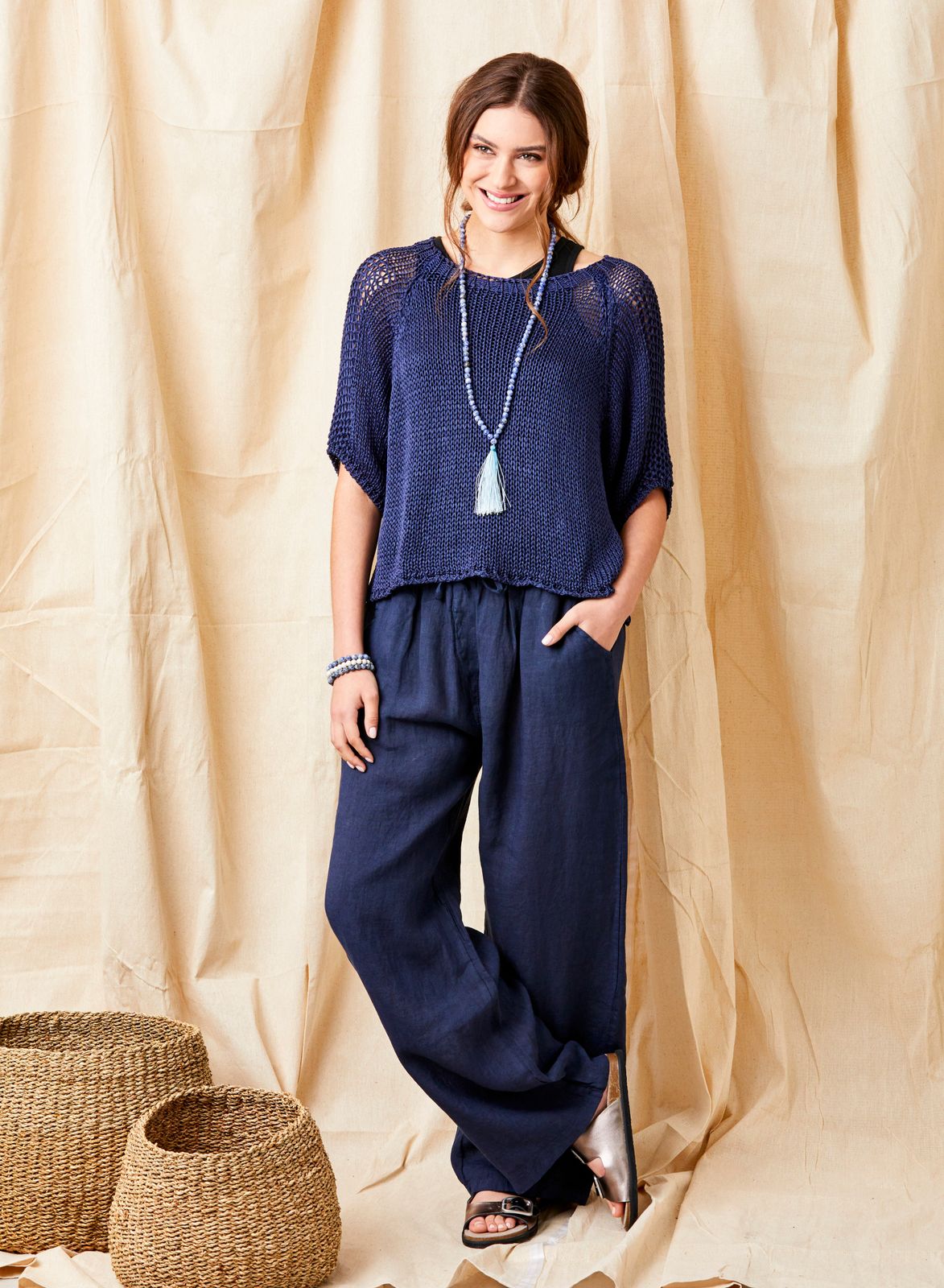 Lauren Linen Drawstring Palazzo Pants