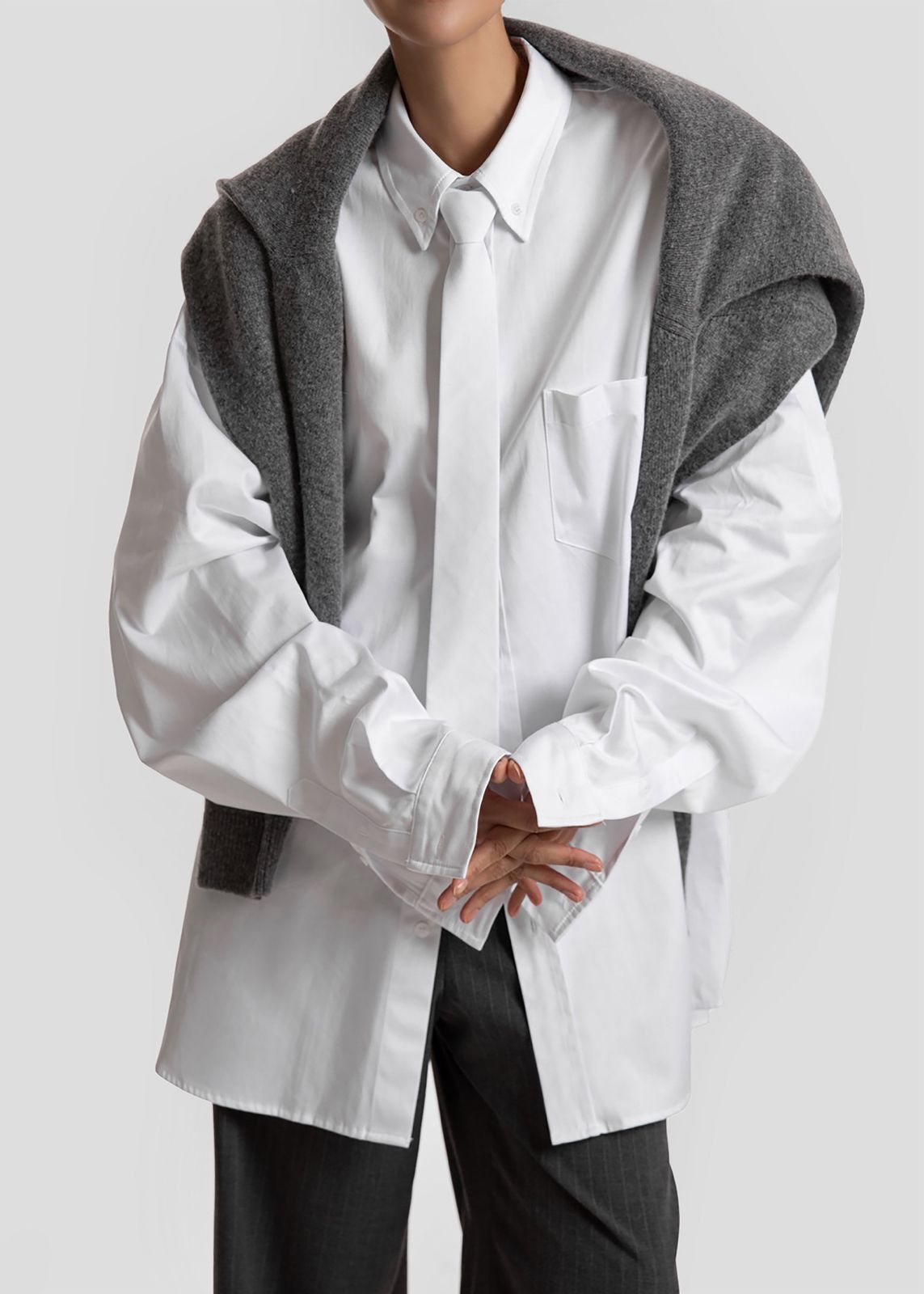 Havelock Oversized Neck-Tie Shirt - White