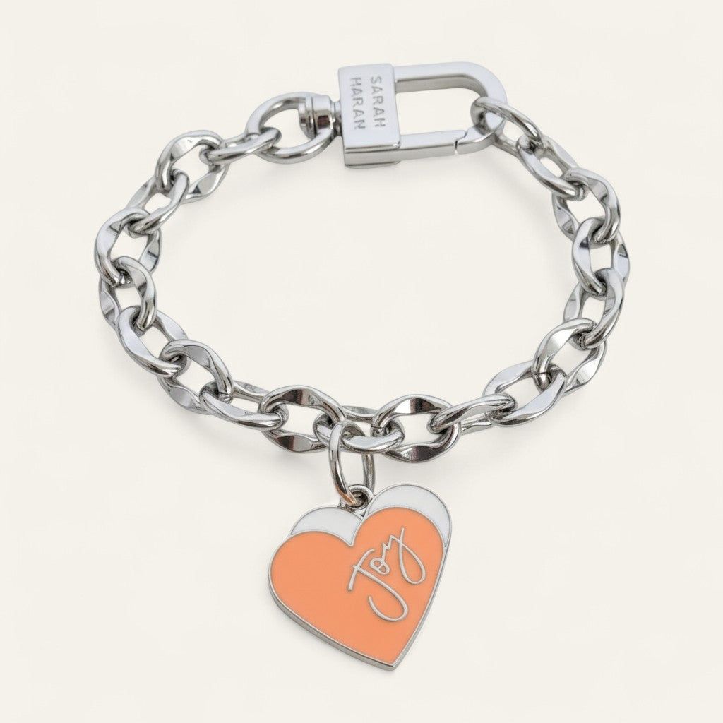Padlock Chain Heart Bracelet | Coral Heart with Silver hardware