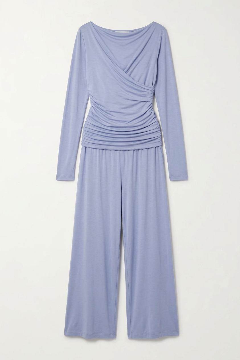 Lyocell Jersey Fold Over Trousers Blue