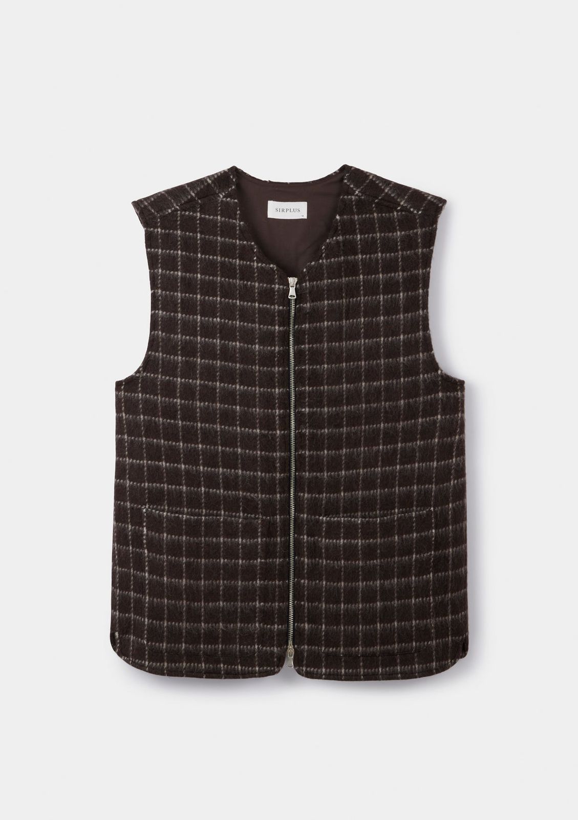 Brown Chalk Check Wool Gilet