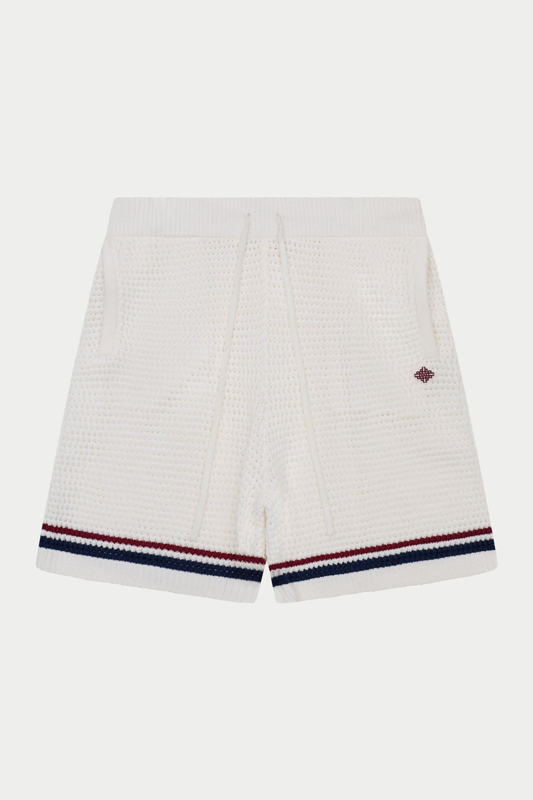 STRIPE CROCHET KNIT SHORTS - BURGUNDY