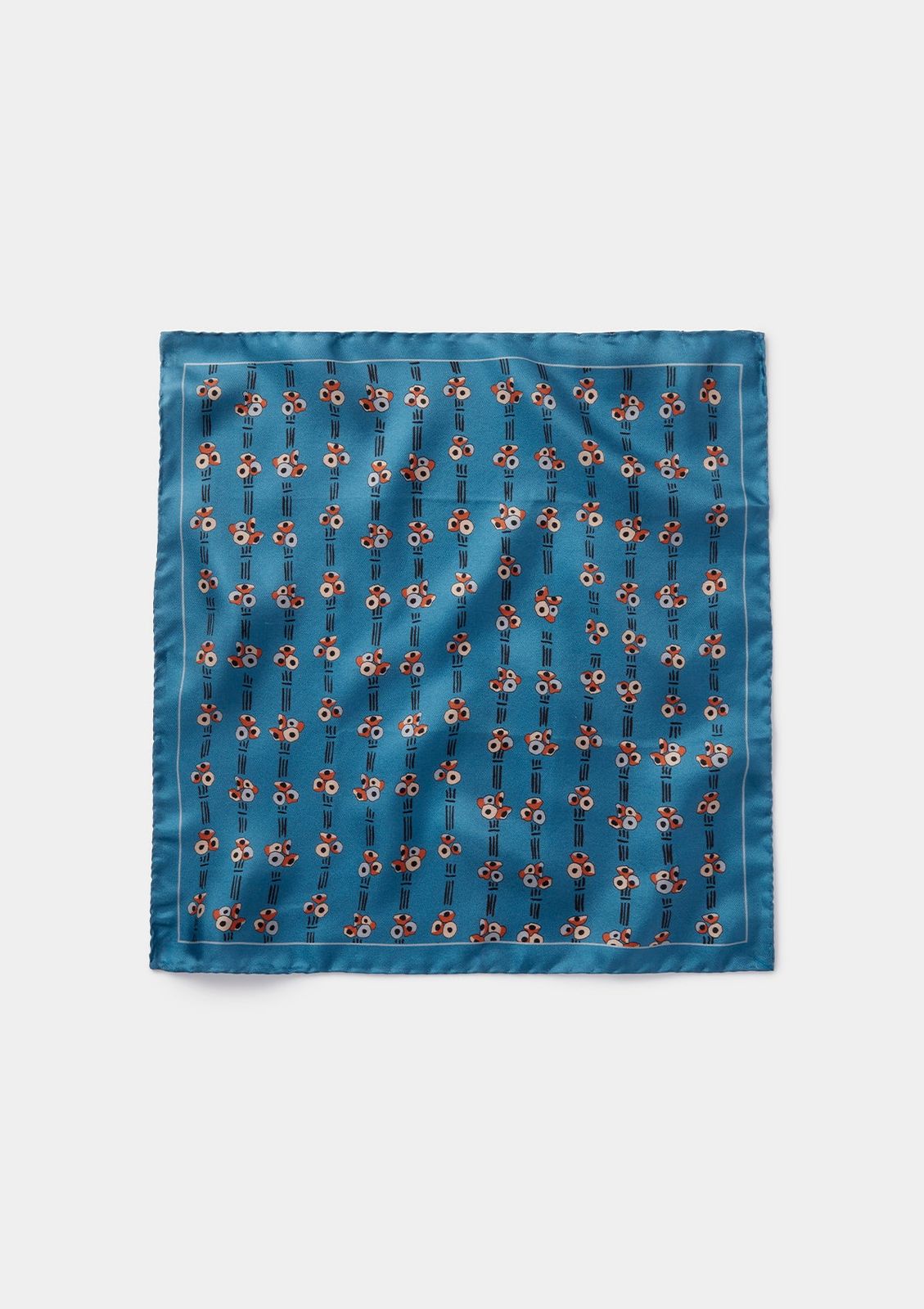 Slate Blue Sprig Print Silk Pocket Square