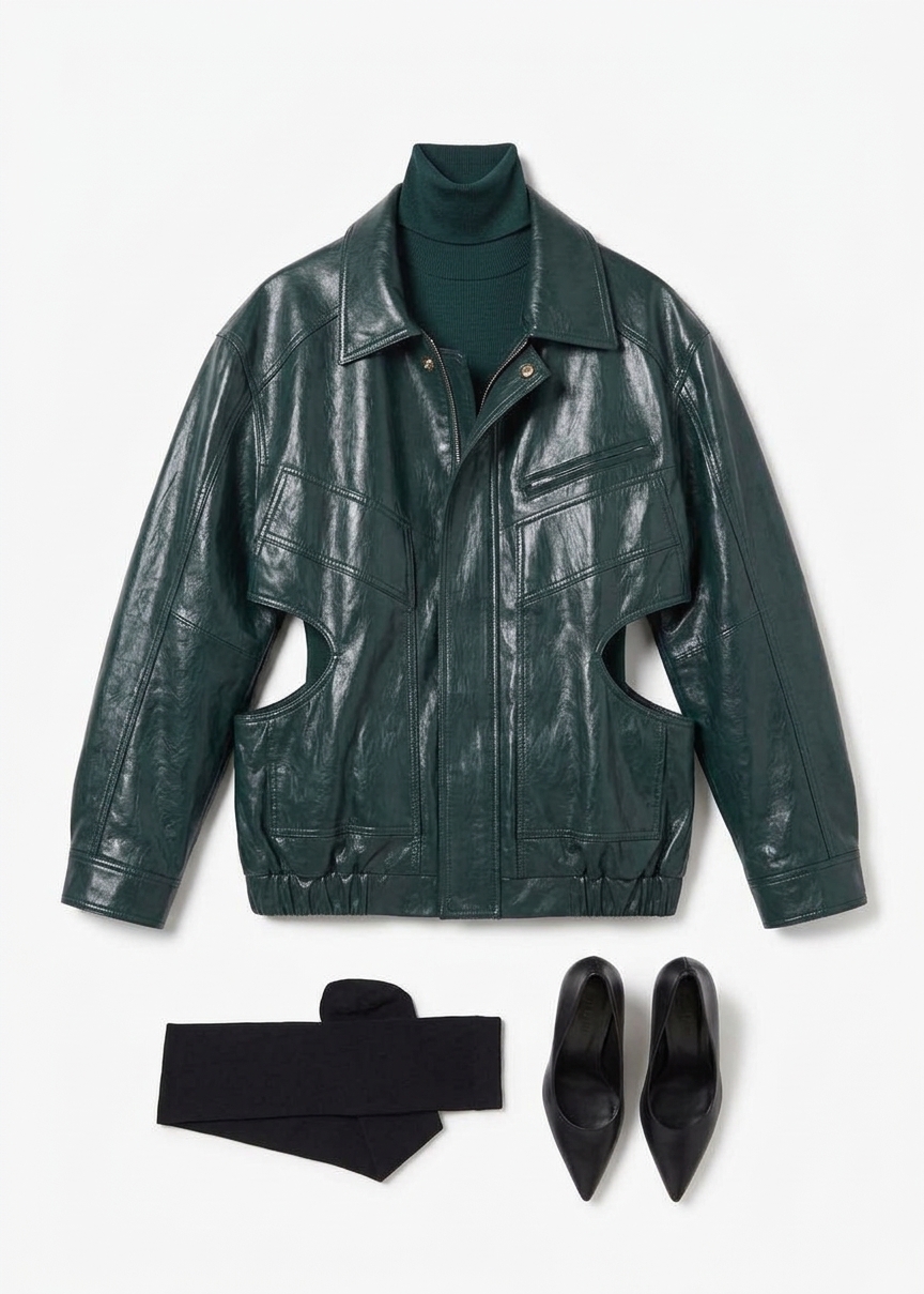 Risner Faux Leather Jacket - Deep Green