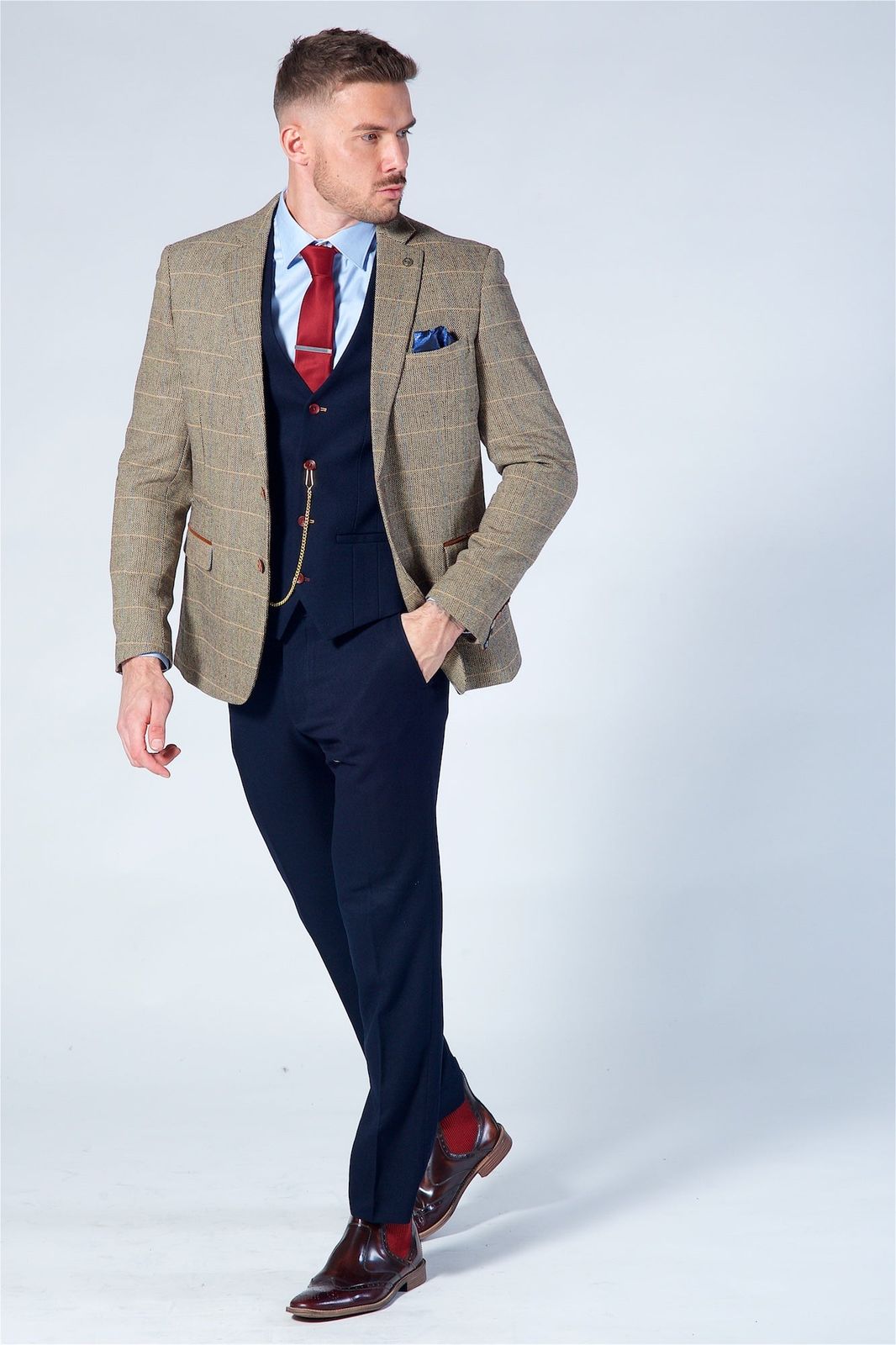 Marc Darcy Ted Tan Tweed Check Blazer