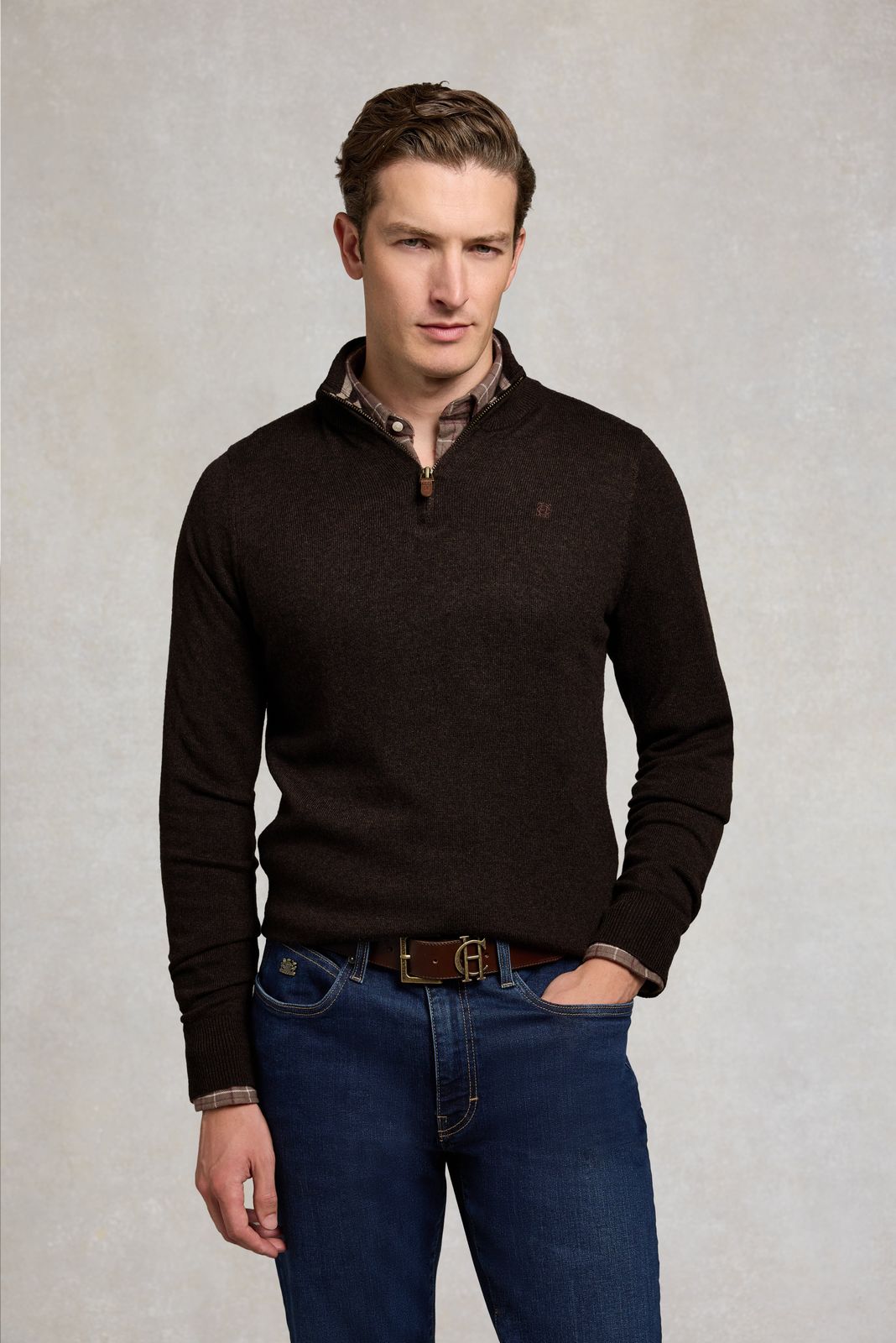 Men's Fine Quarter Zip Knit (Chocolate)