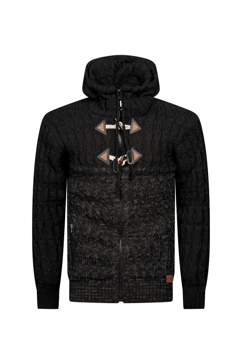 Belluno Sherpa-Lined Contrast Knit Jacket – Midnight Charcoal