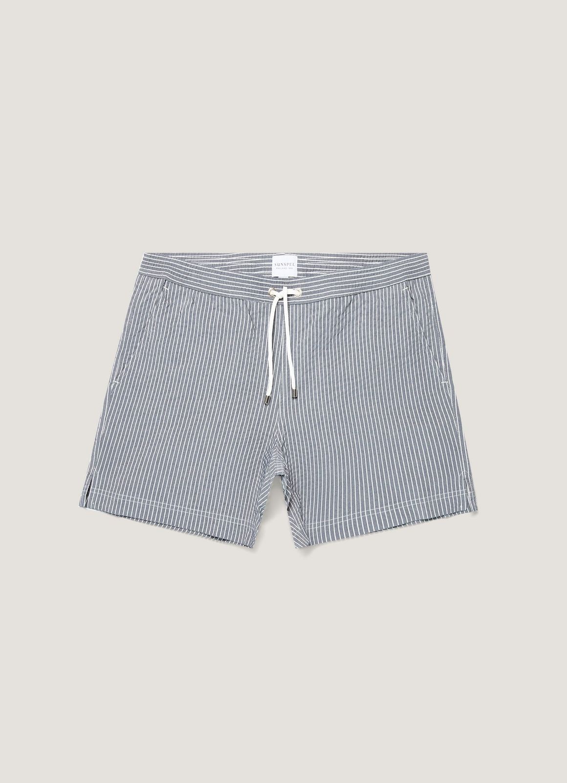 Men's Seersucker Swim Shorts in Navy/White