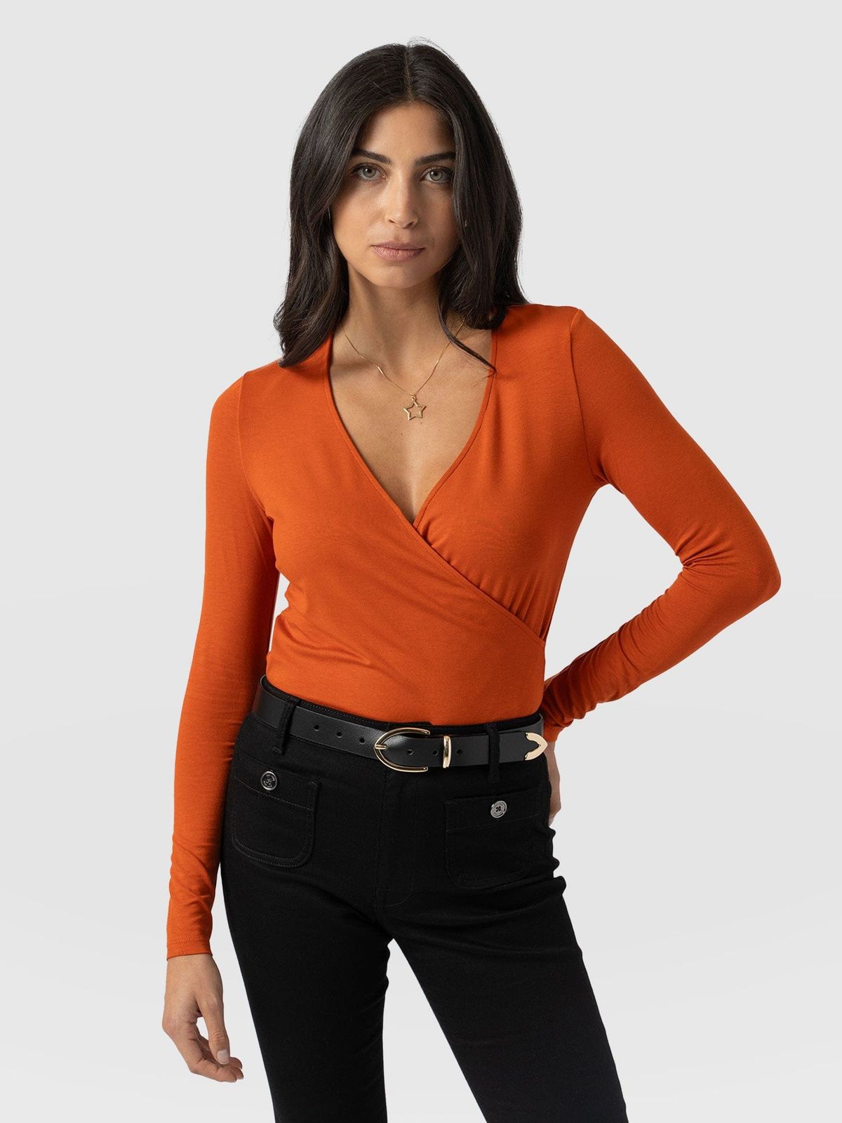 Rosa Wrap Tee Long Sleeve - Amber