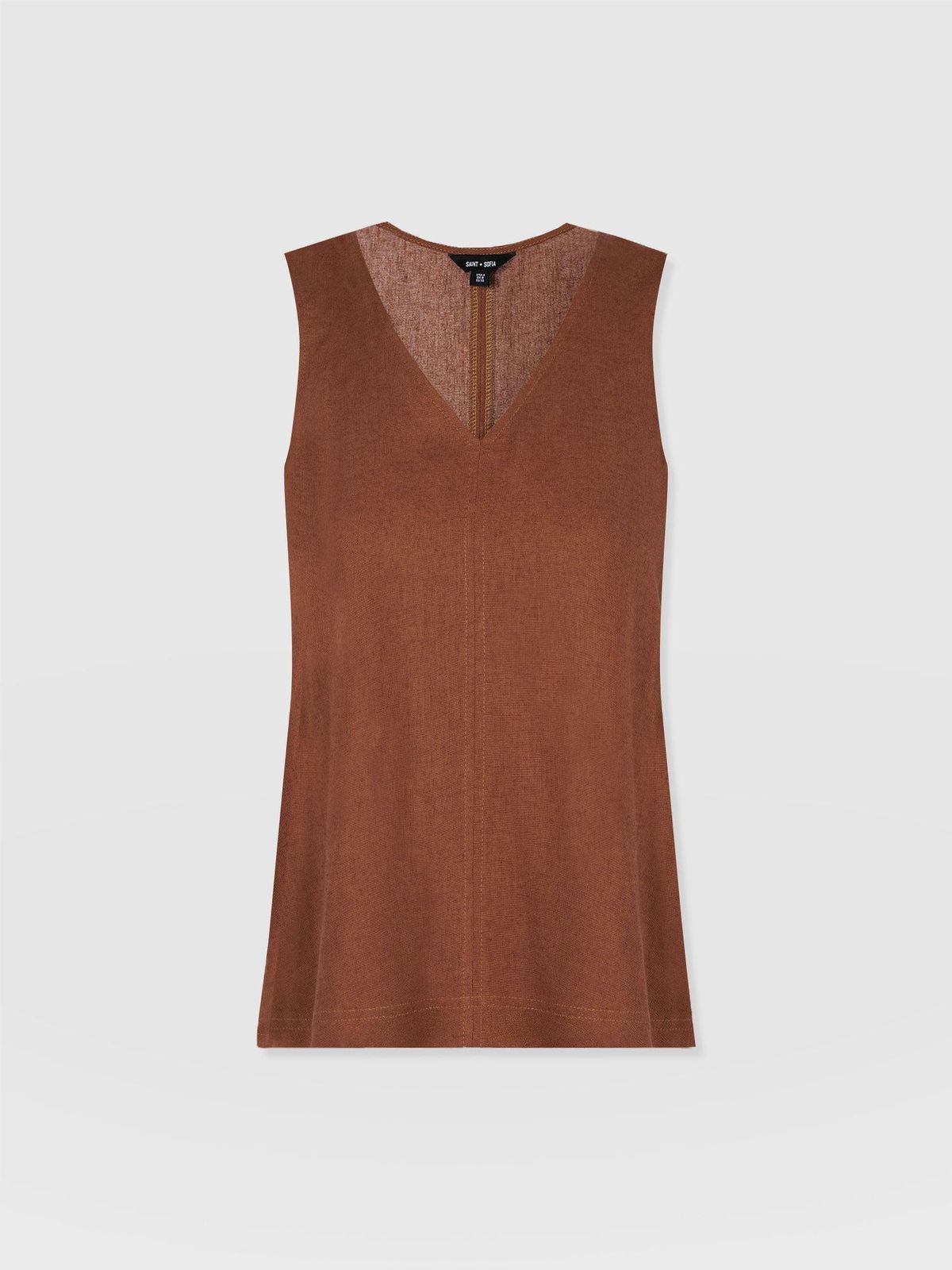 Corinne Linen V Neck Tunic - Russet Brown