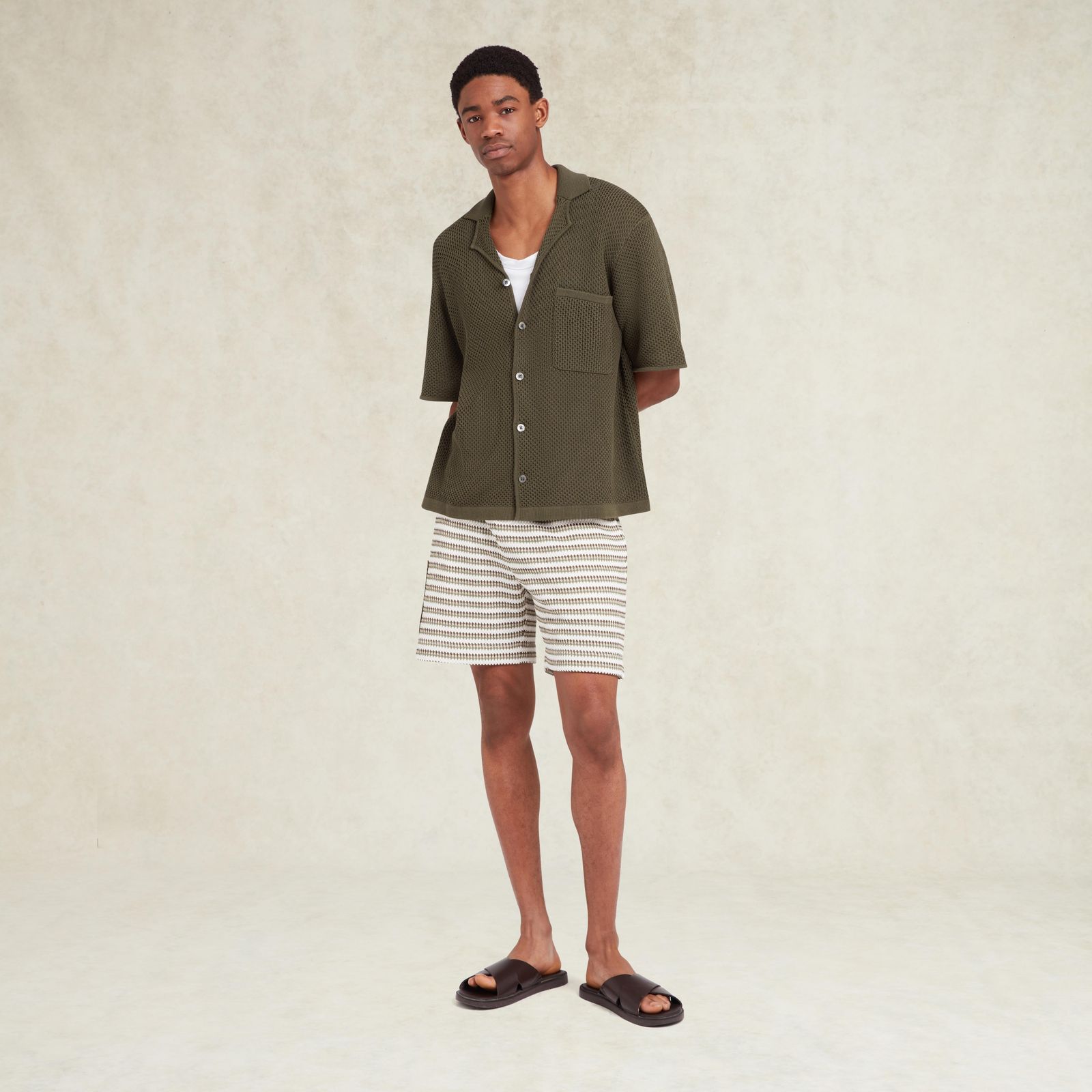 Mathias Striped Jersey Shorts - Khaki