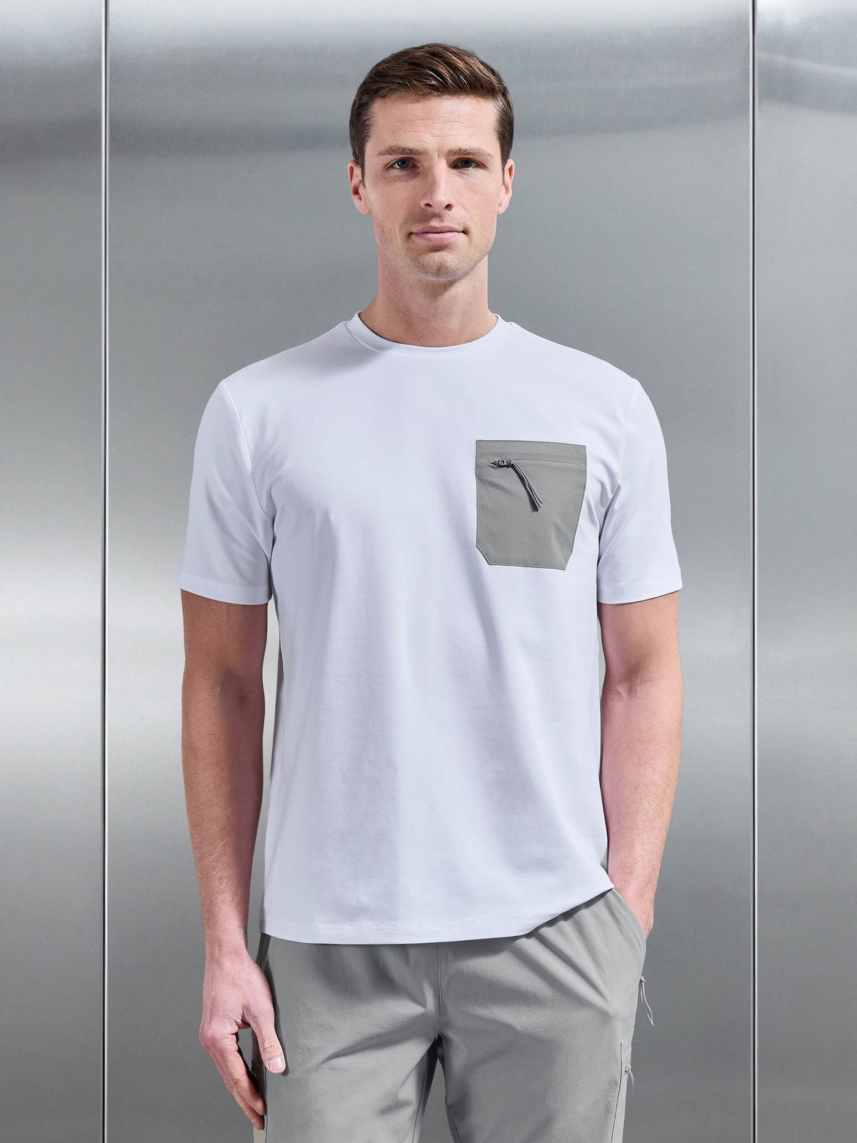 Active Cargo T-Shirt in White Mid Grey